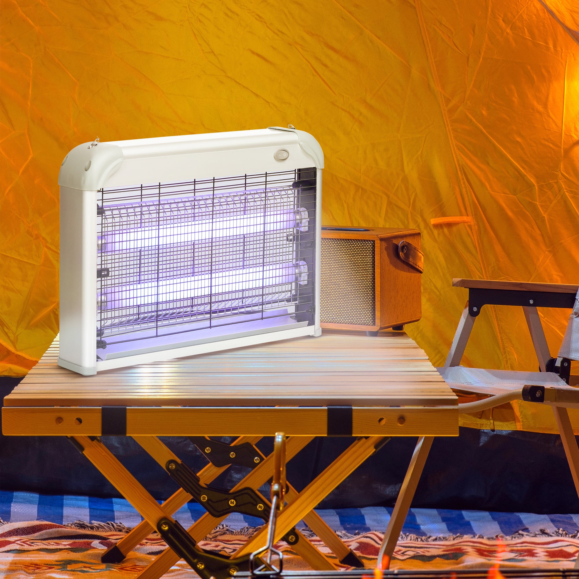 20W LED UV Mosquito and Insect Zapper with Removable Tray, White Mosquito Lamp in ABS and Metal, 39x8x28 cm