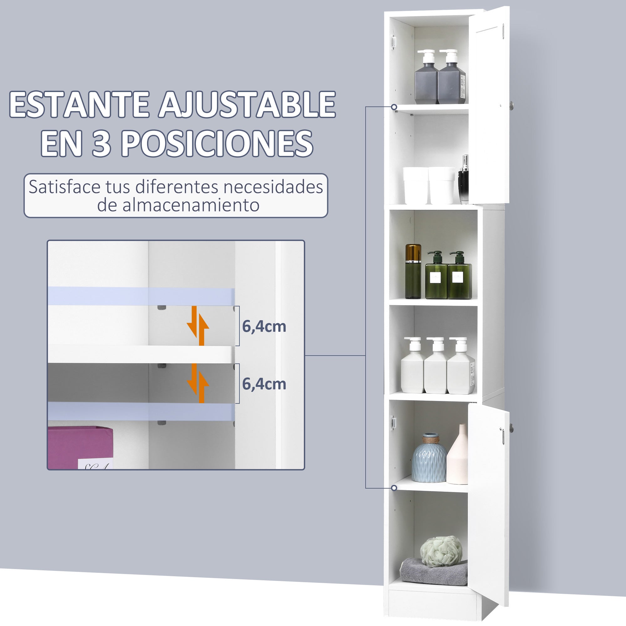 Tall Bathroom Cabinet with Mirror Bathroom Column Cabinet Wood with 2 Open Shelves 2 Doors and Adjustable Shelves 30x28x180 cm White