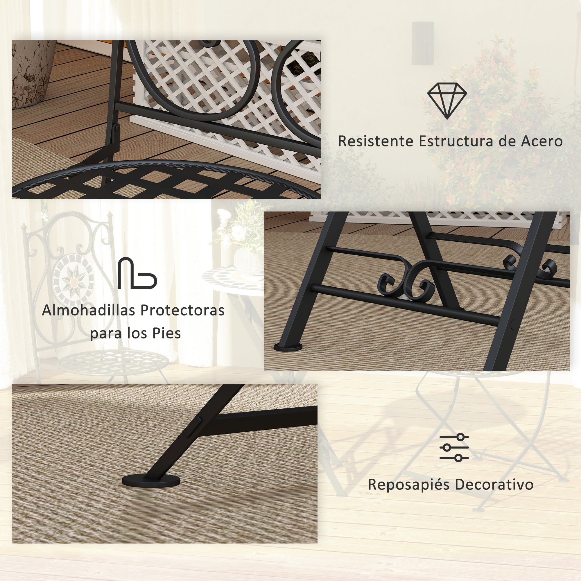 3-Piece Outdoor Garden Set Outdoor Furniture with Round Table Folding Chairs and Geometric Mosaic Pattern for Terrace Patio Balcony Multicolor