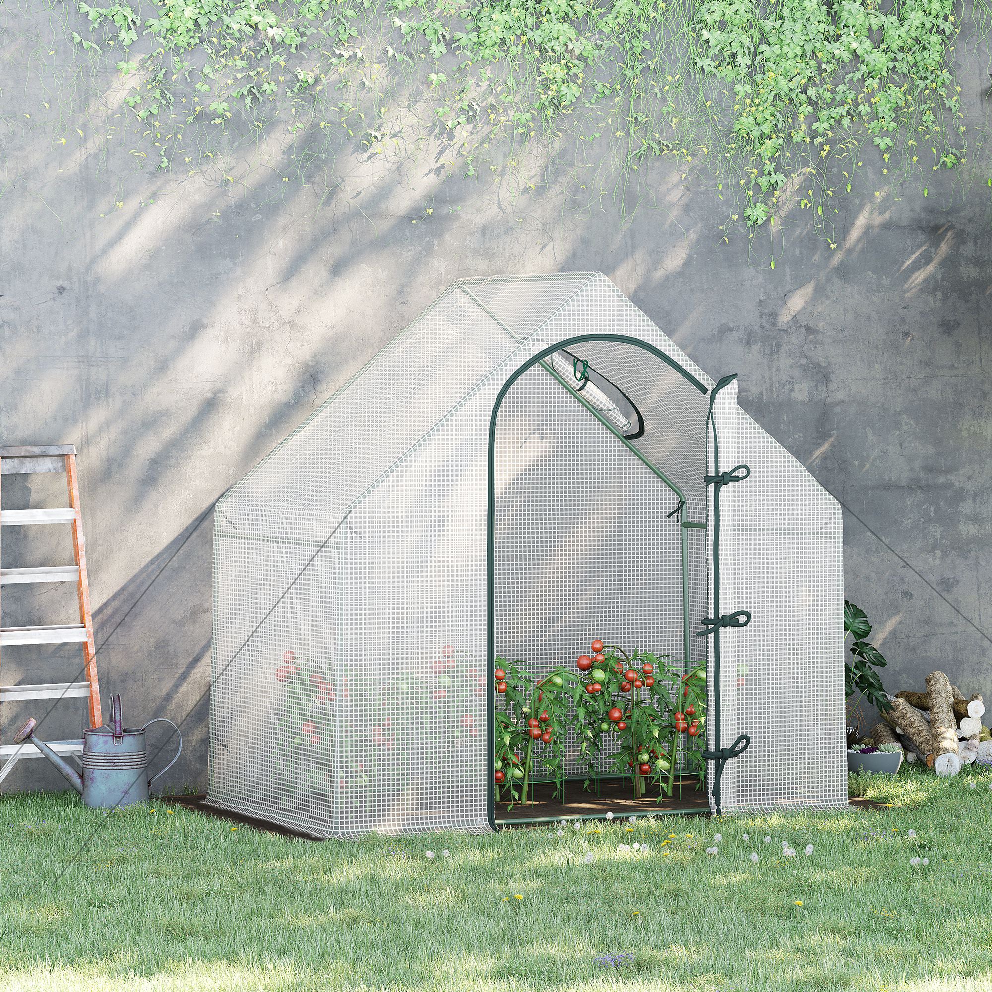 Greenhouse, 180 x 100 x 168 cm Film Greenhouse with Roll-up Door, Cold Frame, Tomato House with Top Window, PE Mesh Film, Winterproof Plant House for Garden, Balcony, White