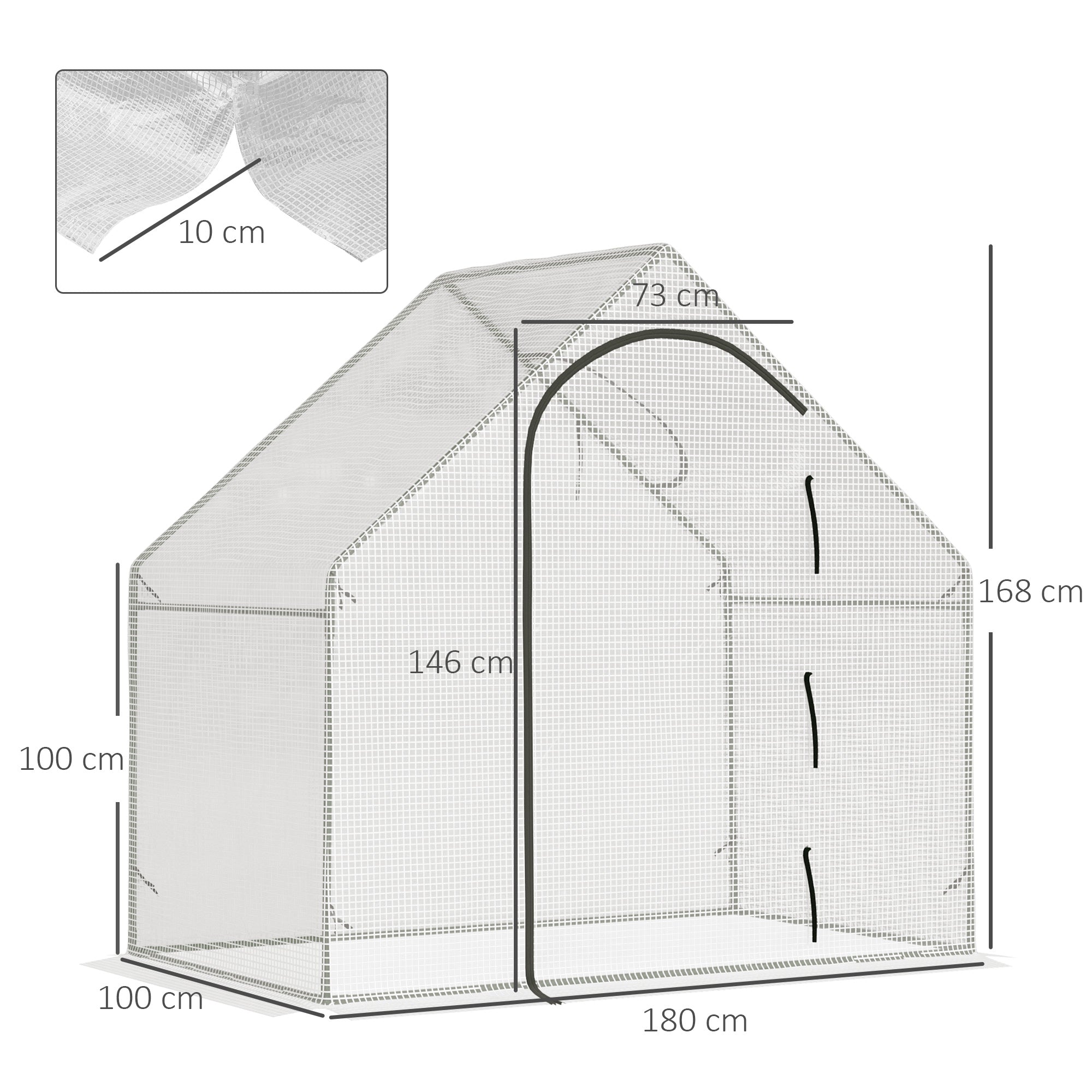 Greenhouse, 180 x 100 x 168 cm Film Greenhouse with Roll-up Door, Cold Frame, Tomato House with Top Window, PE Mesh Film, Winterproof Plant House for Garden, Balcony, White