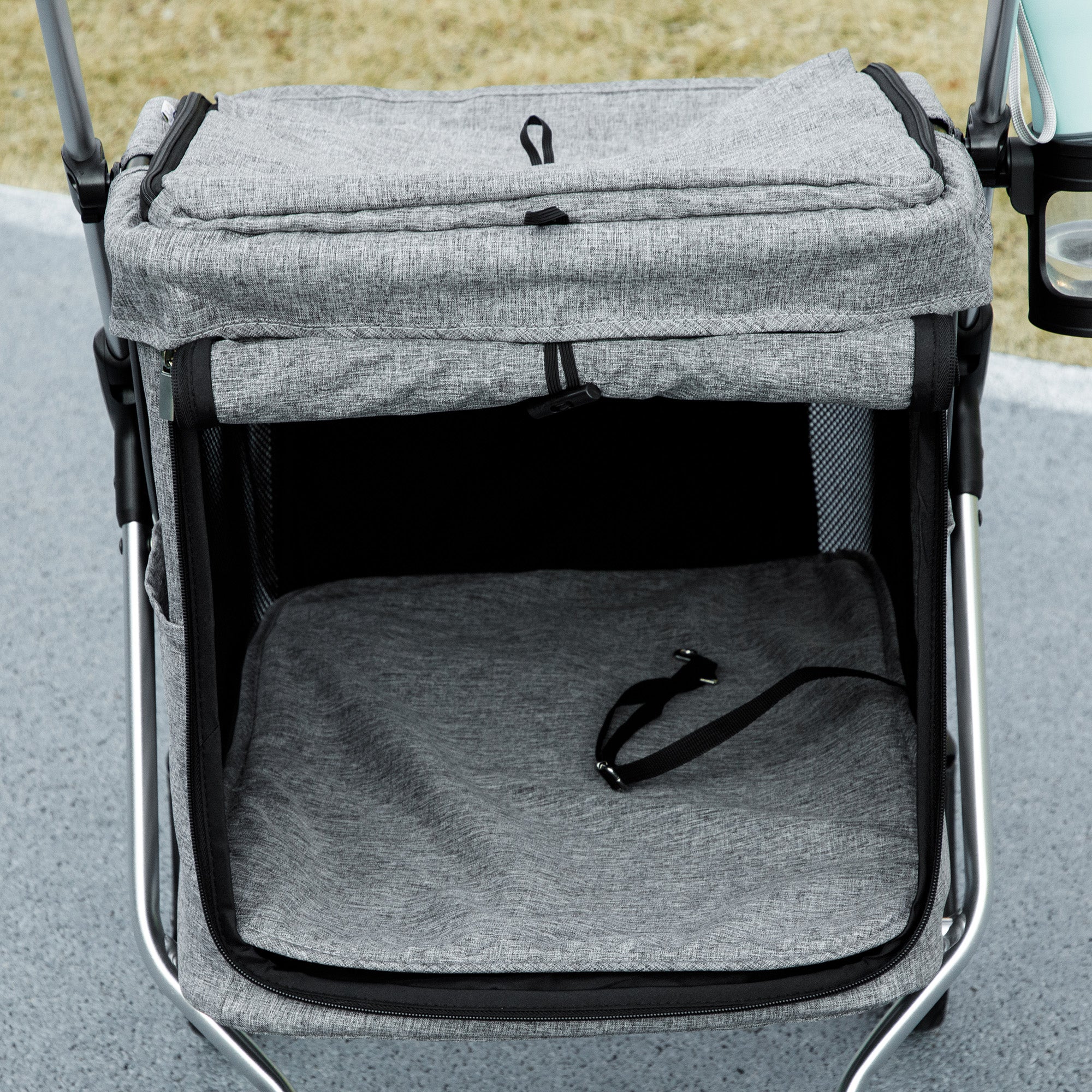 Dog Stroller Foldable Pet Stroller for Small Dogs with Universal Wheels Aluminum Frame Safety Strap Washable Pad and Mesh Windows 80x48.5x106 cm Gray