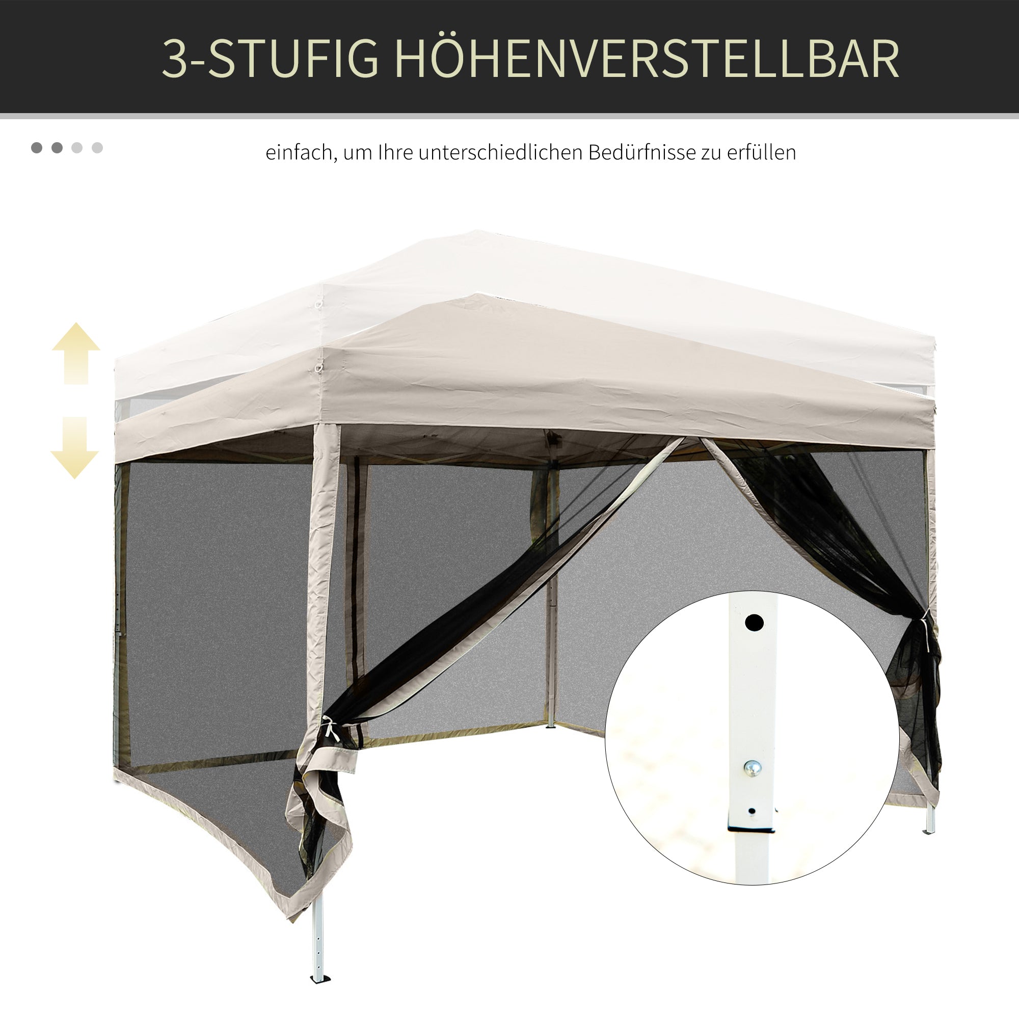Folding Pavilion Gazebo Pop-up Canopy with Sidewalls incl. Carrying Bag, Steel+Oxford, Beige, 3x3x2.55m