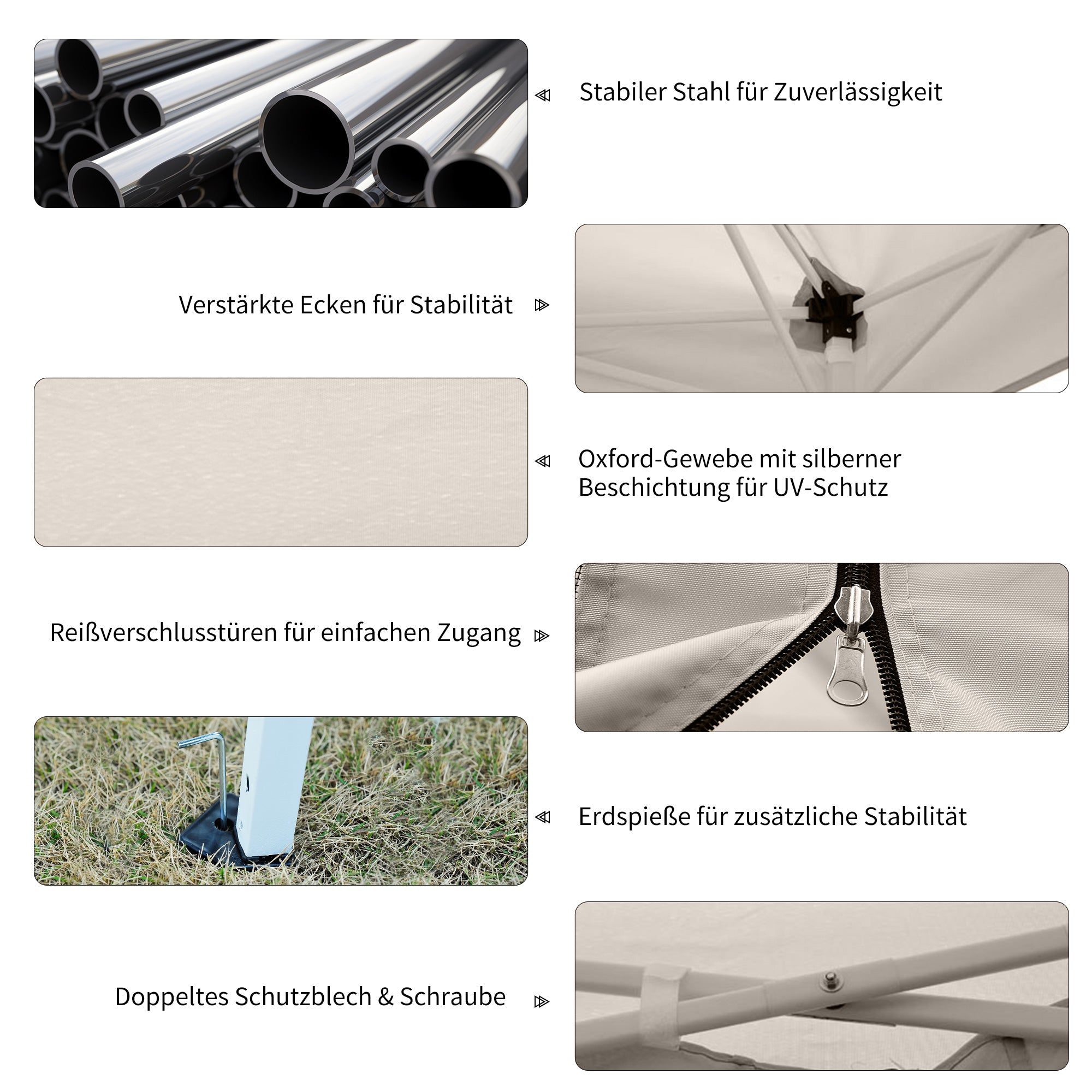 Folding Pavilion Gazebo Pop-up Canopy with Sidewalls incl. Carrying Bag, Steel+Oxford, Beige, 3x3x2.55m