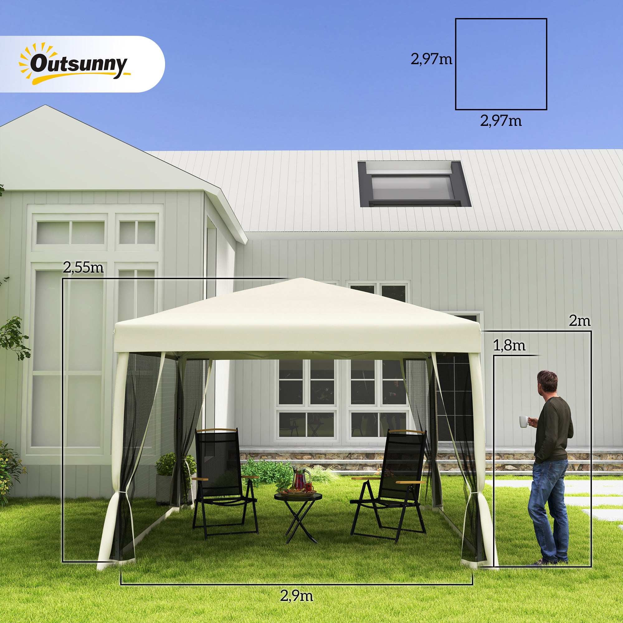Folding Pavilion Gazebo Pop-up Canopy with Sidewalls incl. Carrying Bag, Steel+Oxford, Beige, 3x3x2.55m