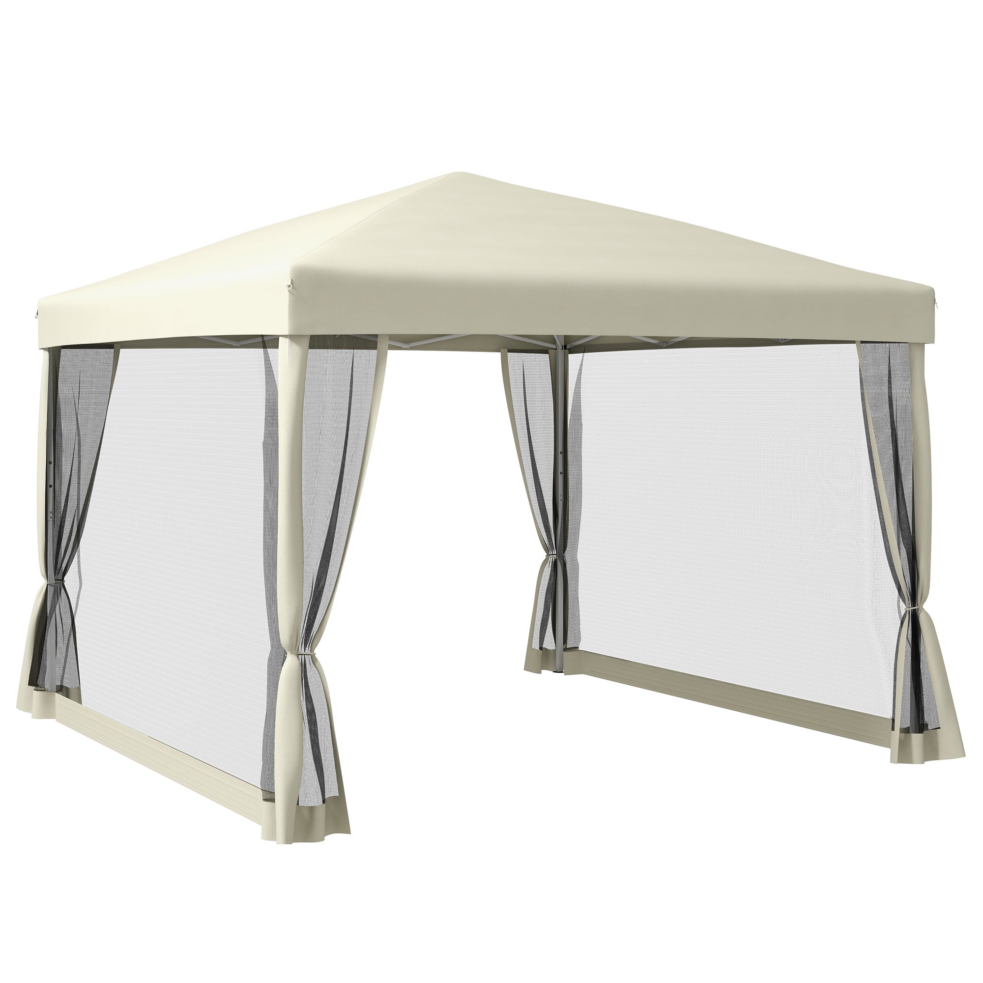 Folding Pavilion Gazebo Pop-up Canopy with Sidewalls incl. Carrying Bag, Steel+Oxford, Beige, 3x3x2.55m