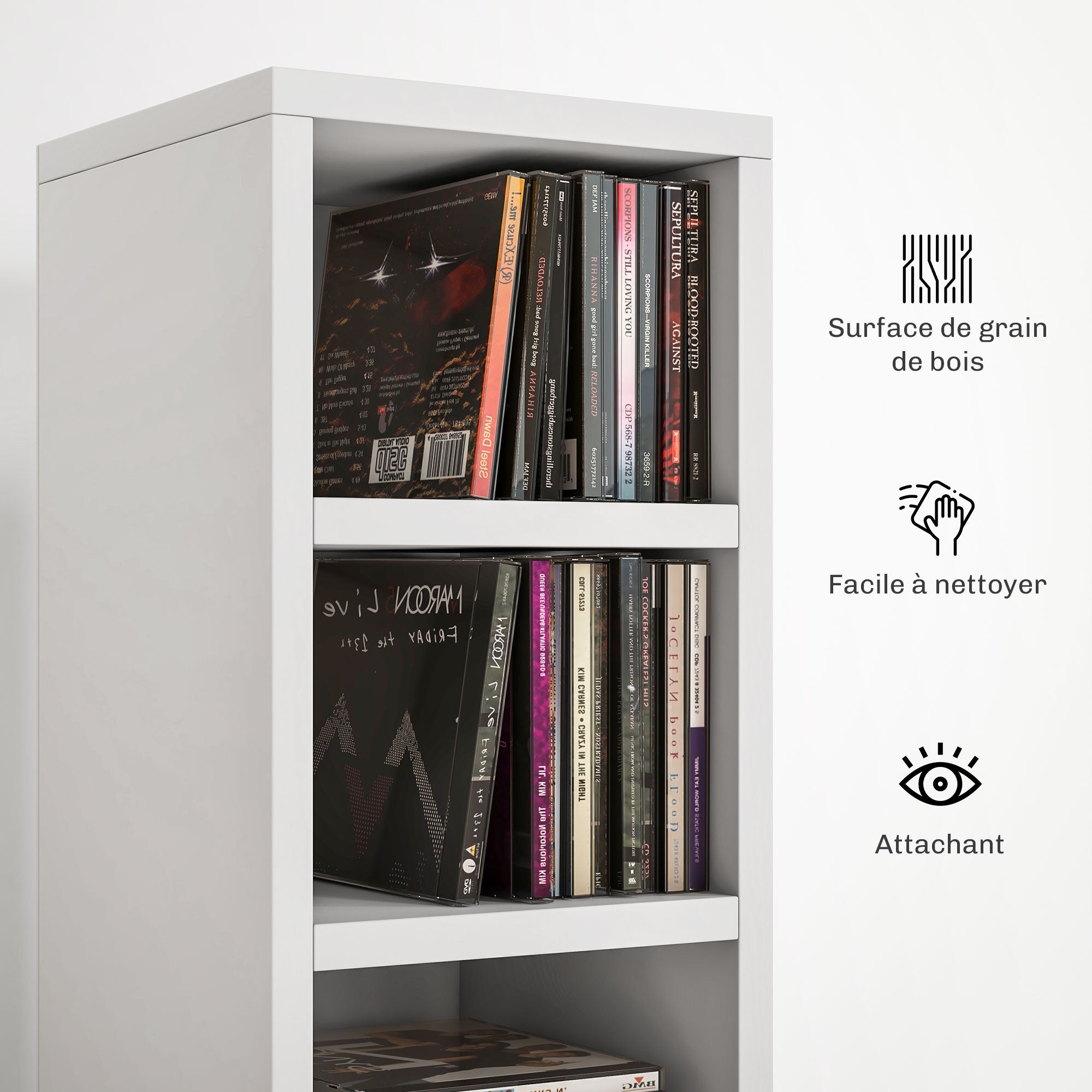 CD and DVD Storage, column shelf unit, storage unit with 12 compartments, max capacity 204 CD, 21 x 20 x 175 cm, white