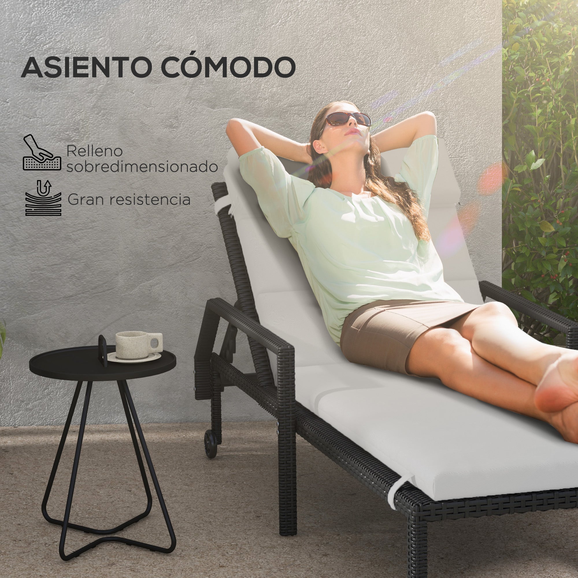 Sun Lounger Cushion 196x63x6 cm Cotton Lounger Mattress with Waterproof Fabric Seat and Back Cushion for Garden Terrace Balcony Light Gray