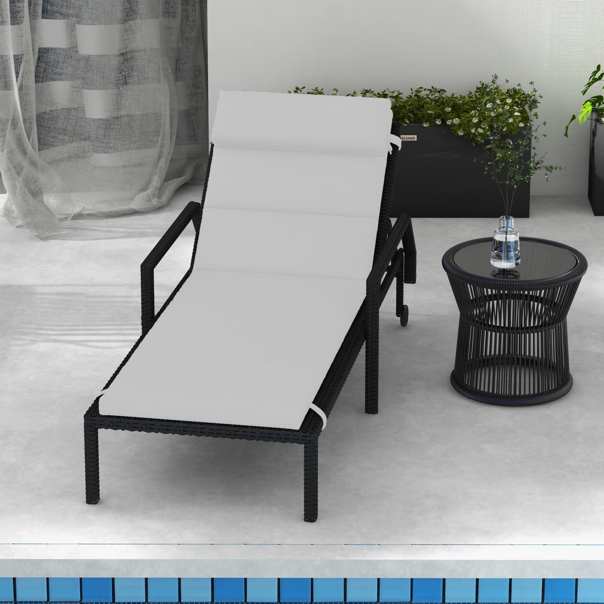 Sun Lounger Cushion 196x63x6 cm Cotton Lounger Mattress with Waterproof Fabric Seat and Back Cushion for Garden Terrace Balcony Light Gray