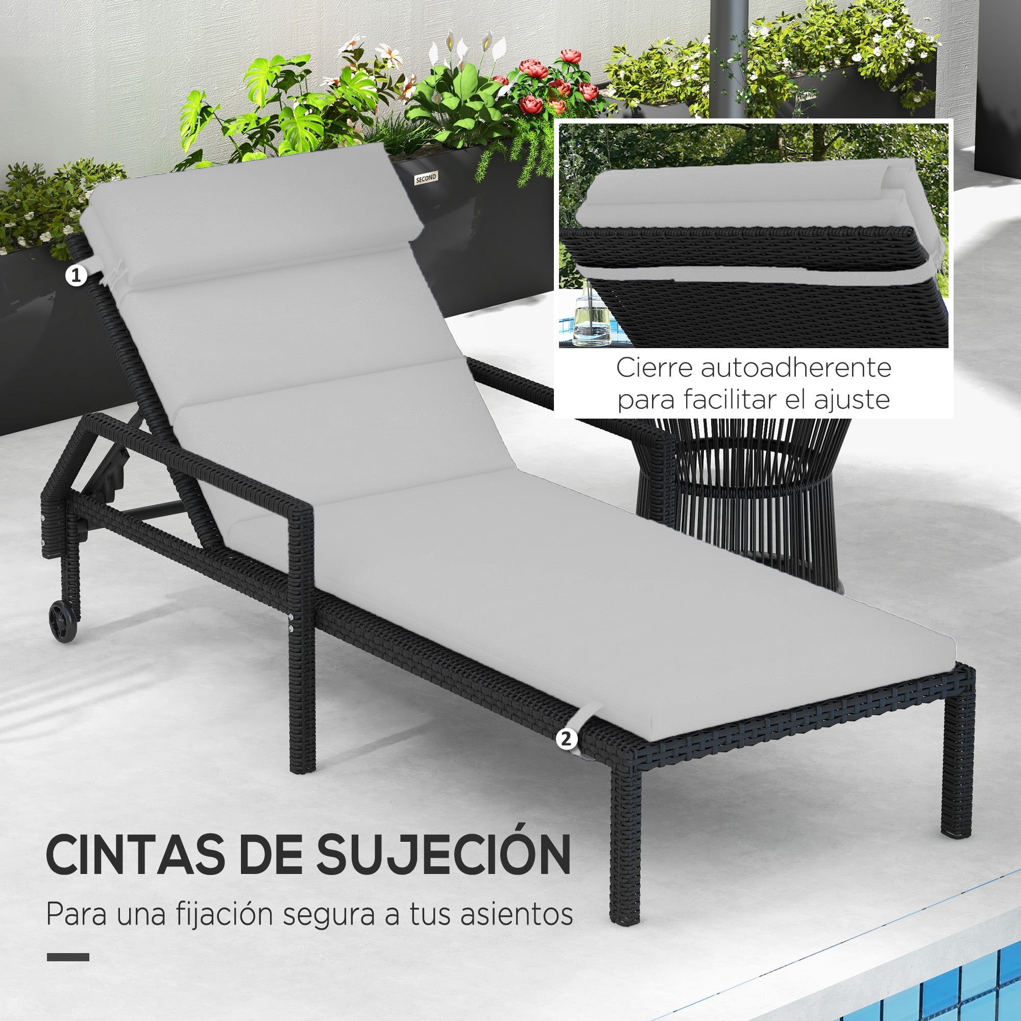 Sun Lounger Cushion 196x63x6 cm Cotton Lounger Mattress with Waterproof Fabric Seat and Back Cushion for Garden Terrace Balcony Light Gray