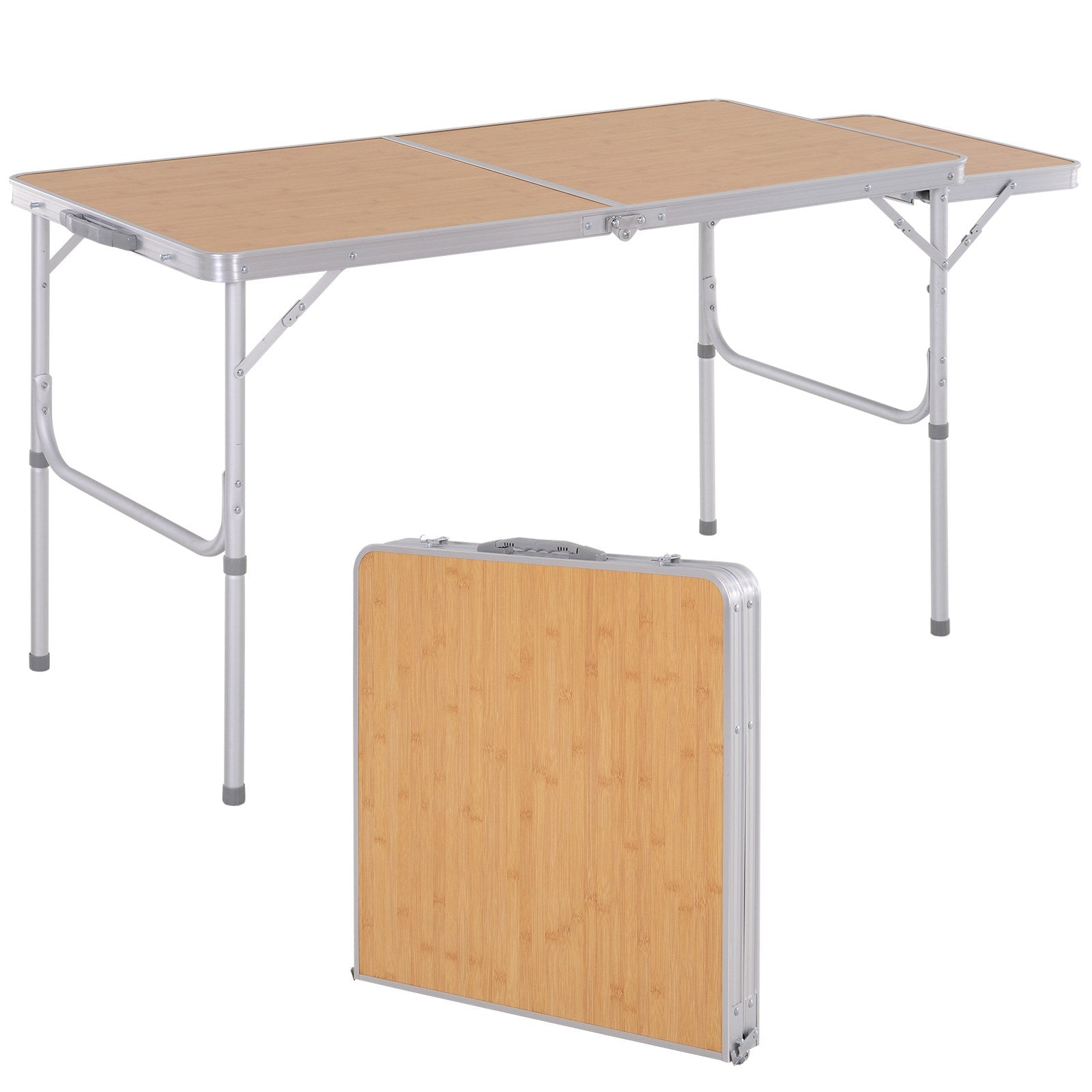 Portable Folding Camping Table with Flip-Out Wing Lightweight Aluminum Picnic Table Load 30kg Adjustable Height 153x60x39/71 cm