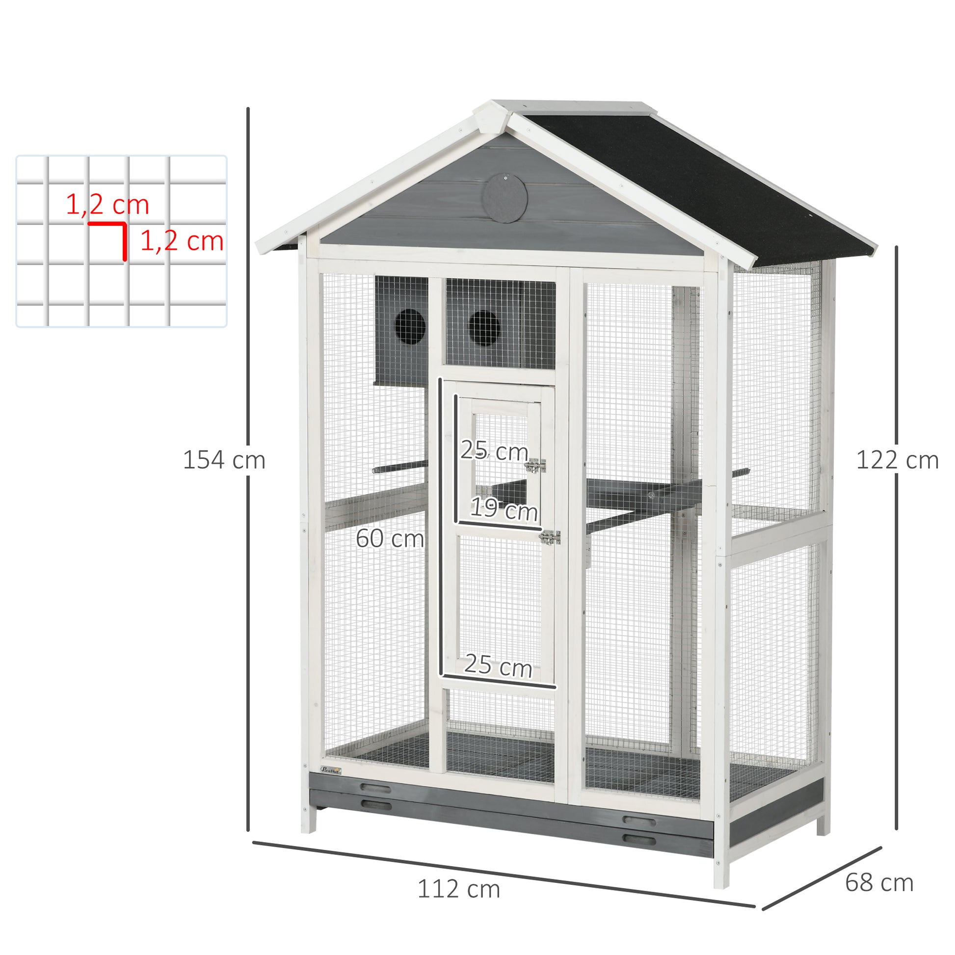 Wooden Bird Aviary Bird Cage Large Budgerigar Cage with 4 Perches, Birdhouse with Pull-Out Tray, Birdhouse for Canaries, Fir, 112 x 68 x 154 cm