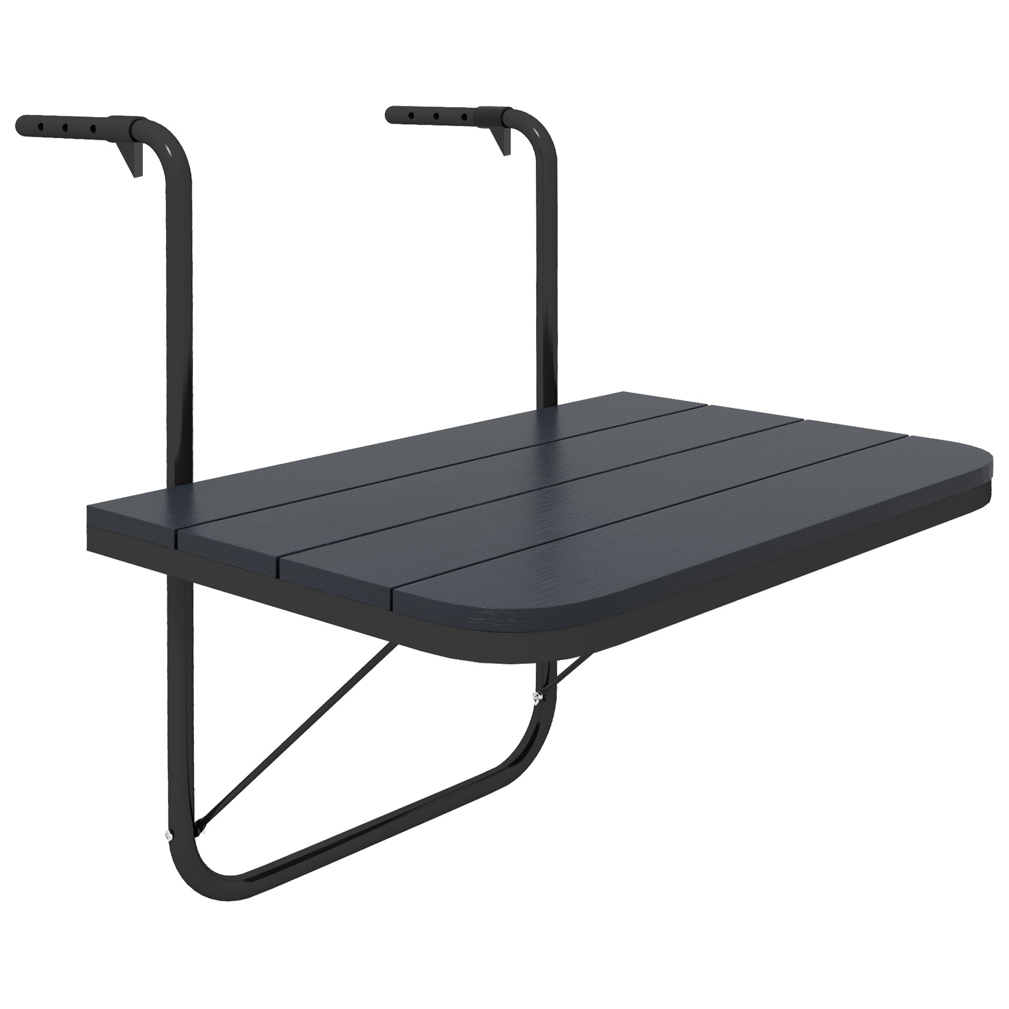 Hanging Balcony Table, Foldable Balcony Hanging Table, 4-Step Height Adjustable Folding Table, Hanging Table up to 25 kg, for Garden, Aluminum, 60 x 40 cm, Black