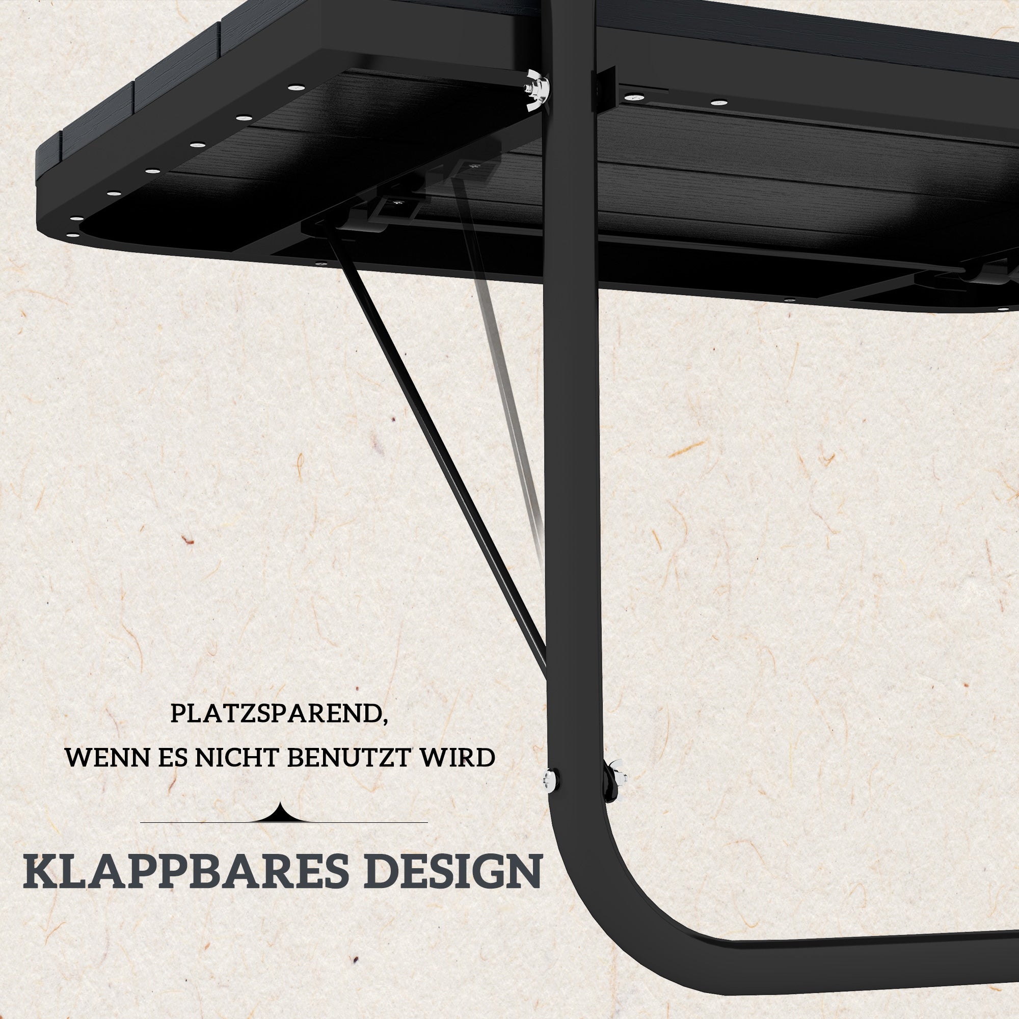 Hanging Balcony Table, Foldable Balcony Hanging Table, 4-Step Height Adjustable Folding Table, Hanging Table up to 25 kg, for Garden, Aluminum, 60 x 40 cm, Black