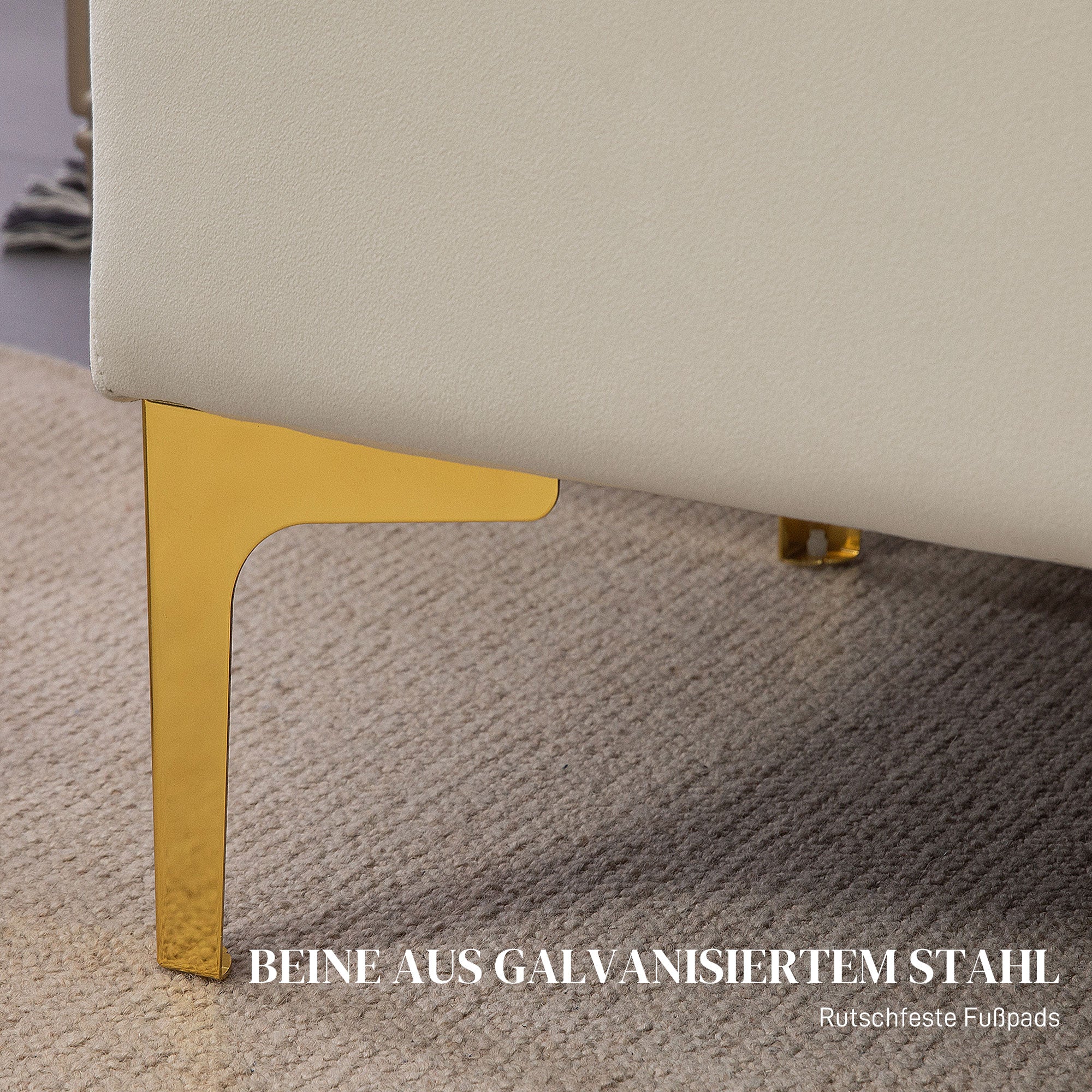 Storage Bench, Upholstered Bench with Velvet Look, Metal Legs, Bed Bench for Living Room, Bedroom, Hallway, 120 x 44 x 44.5 cm, Beige