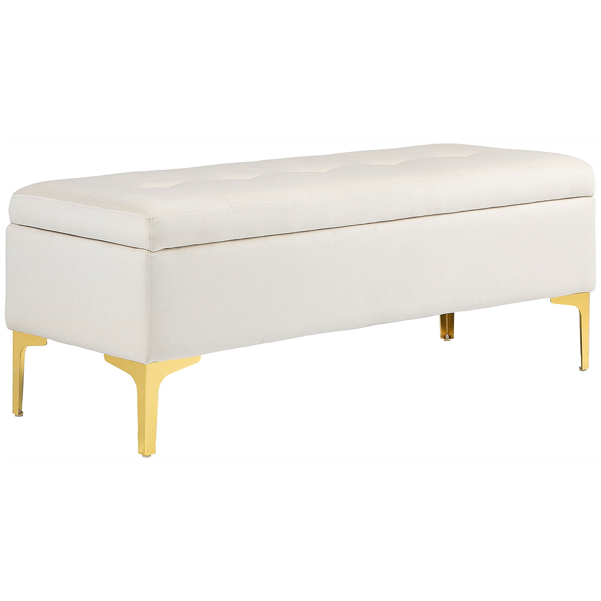 Storage Bench, Upholstered Bench with Velvet Look, Metal Legs, Bed Bench for Living Room, Bedroom, Hallway, 120 x 44 x 44.5 cm, Beige