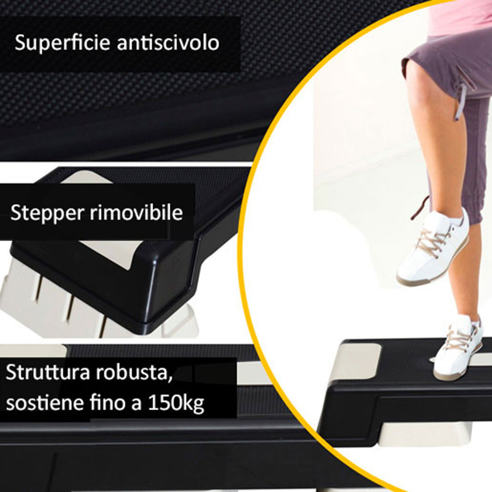 Professional Aerobic Plastic Stepper 71 x 28 x 12.5cm/17.5cm/22.5cm Black and Grey