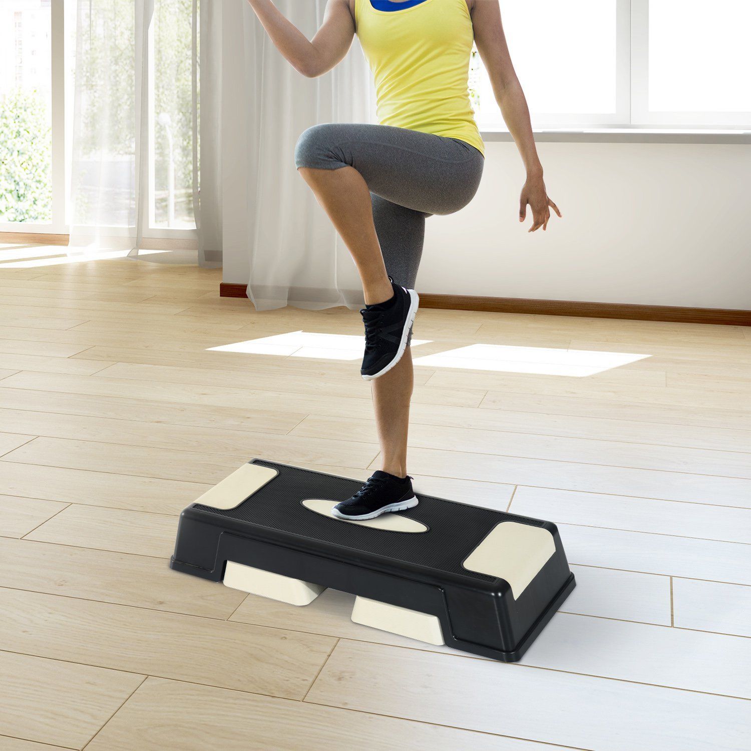 Professional Aerobic Plastic Stepper 71 x 28 x 12.5cm/17.5cm/22.5cm Black and Grey