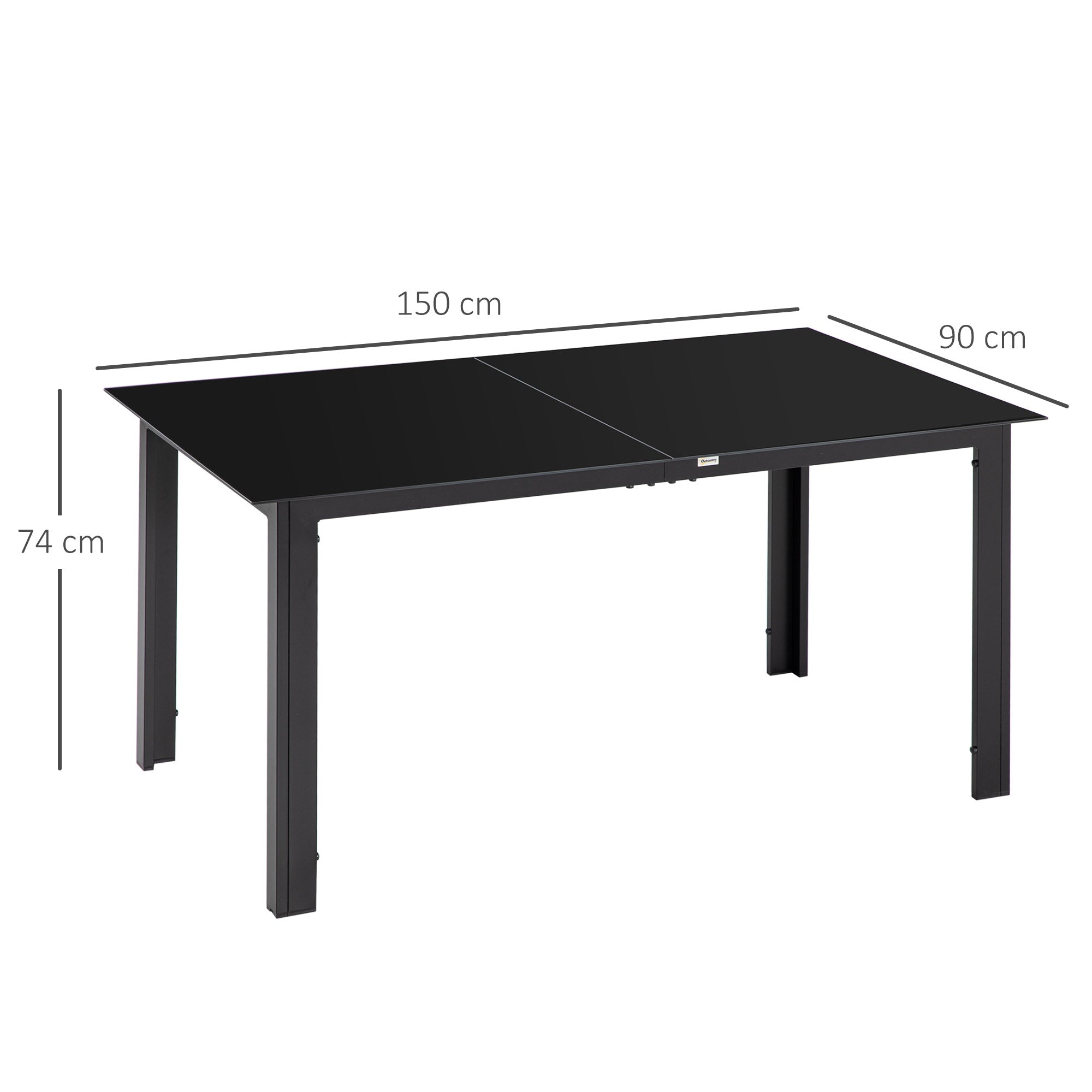 Garden Table Aluminum 150 x 90 cm Weatherproof Balcony Table with Glass Tabletop, Buffet Table Camping Table for 6 People Patio Table Outdoor Dining Table for Garden, Patio Balcony Black