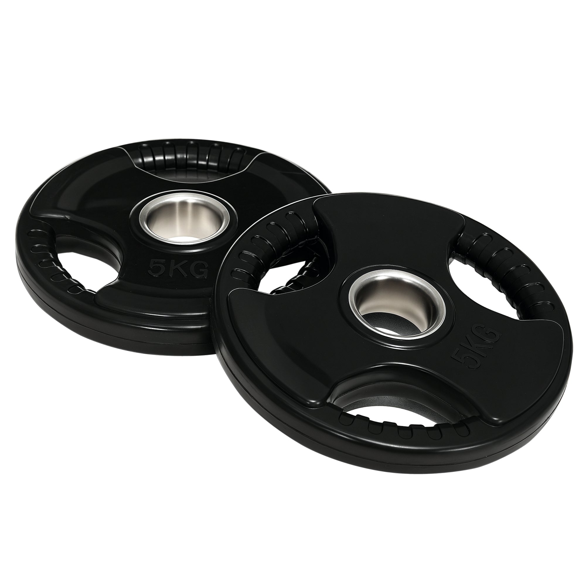 SPORTNOW Weight Plates Set of 2, Tri-Grip 2 x 5 KG Rubber Olympic Plates, floor-friendly weight plates with 5 cm bore, three handles, for weightlifting, strength training