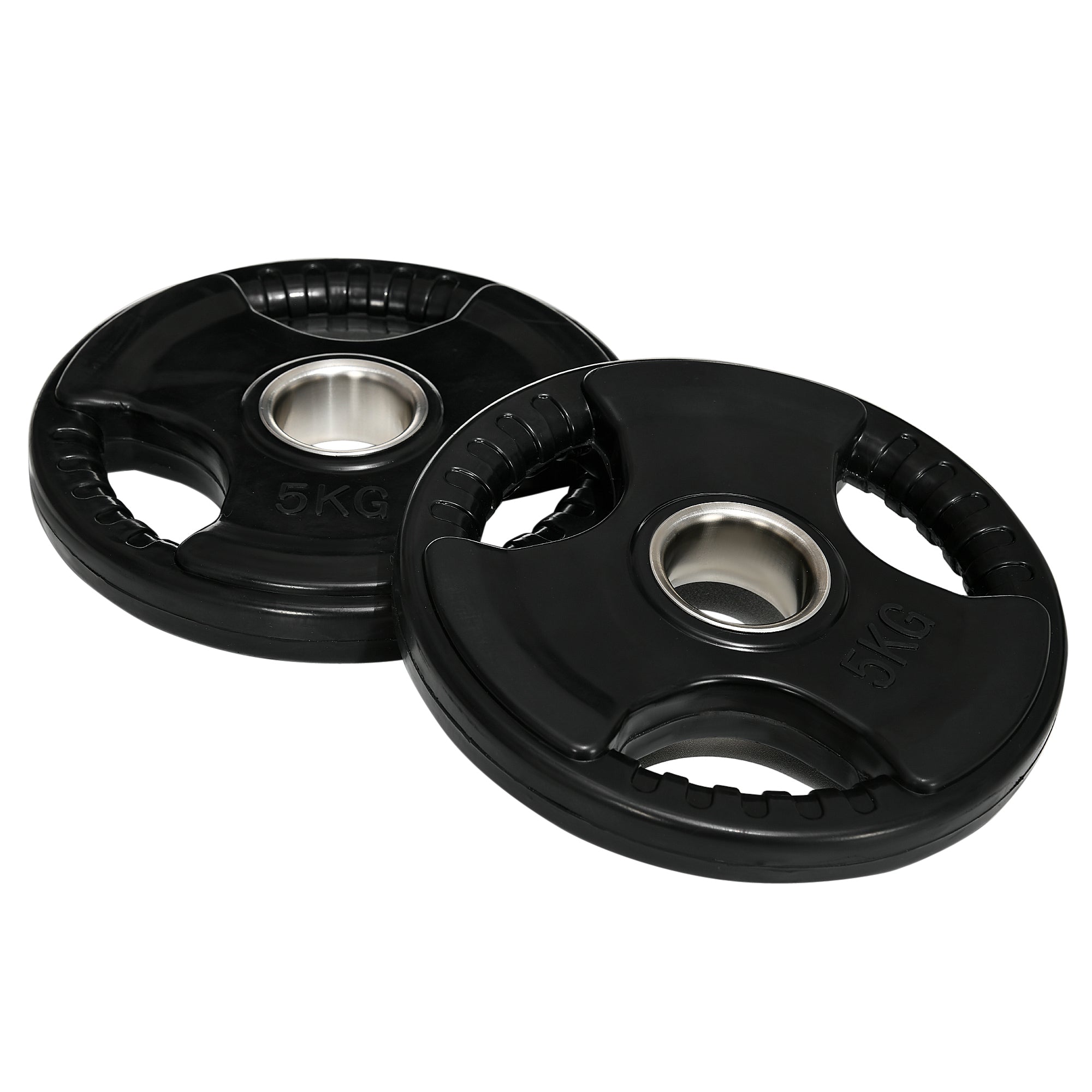 SPORTNOW Weight Plates Set of 2, Tri-Grip 2 x 5 KG Rubber Olympic Plates, floor-friendly weight plates with 5 cm bore, three handles, for weightlifting, strength training