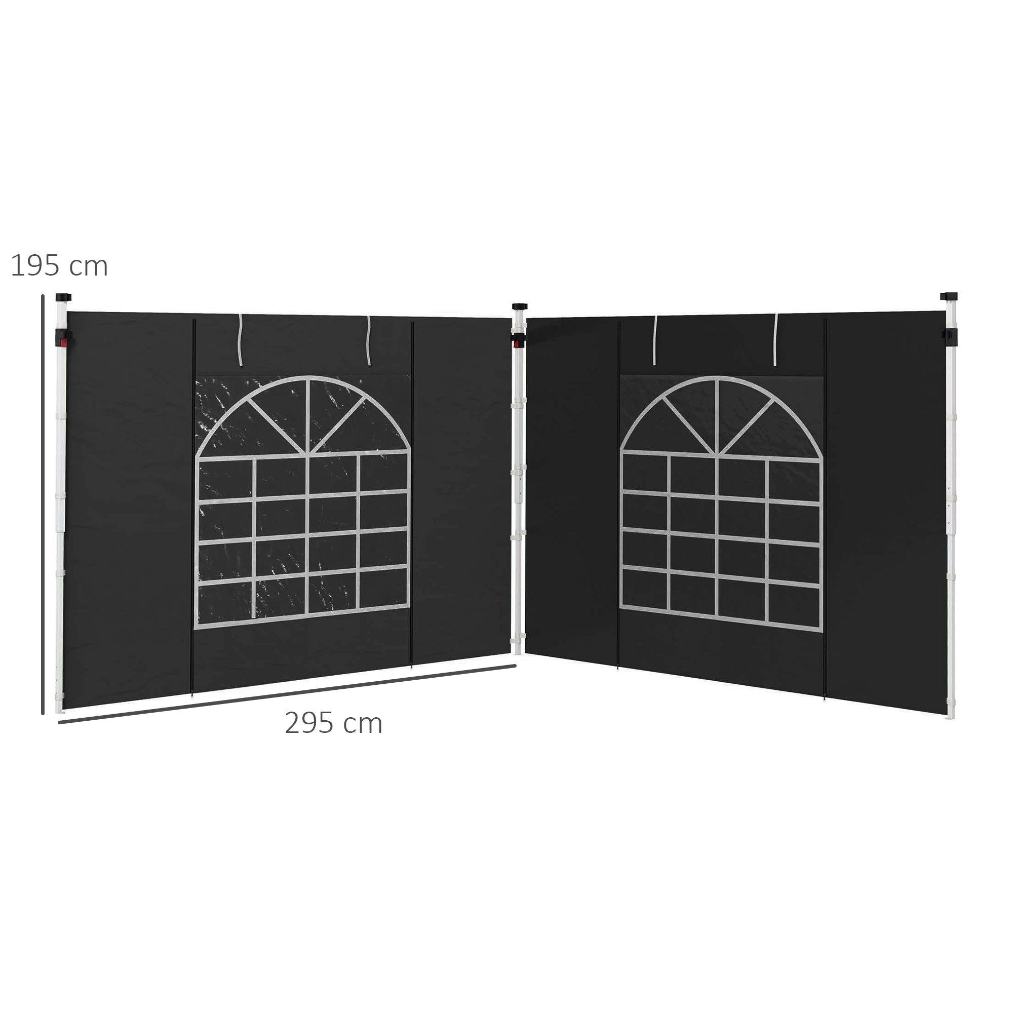 2-Piece Side Walls for Gazebo 3x3/3x6 m, Side Wall with Window and Velcro Fastener, Waterproof Oxford Fabric Side Walls, as Wind and Privacy Protection for Party Tent, Black