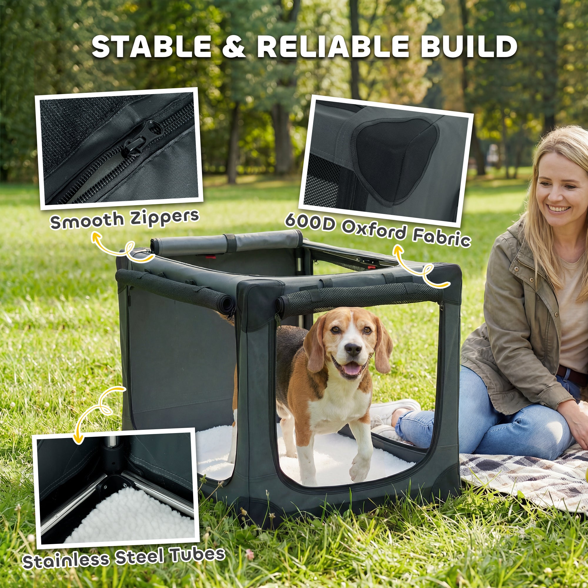 Foldable Soft Dog & Cat Carrier — Travel Crate with Cushion, Washable Cover, Breathable 600D Oxford, 30 x 21 x 21 in (76 x 54 x 54 cm), Green