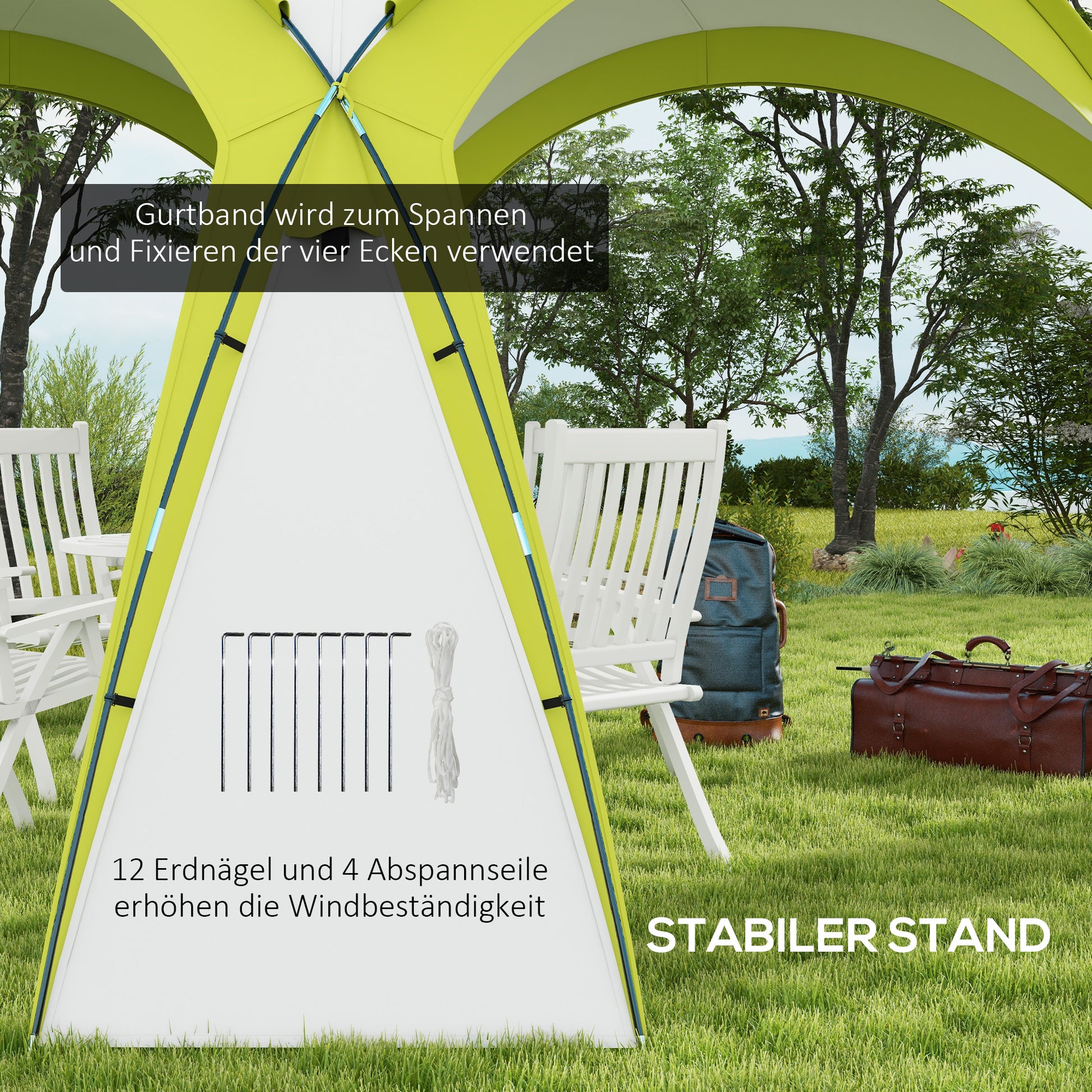 Event Shelter 3.5 x 3.5m Pavilion with Hook Door, Rain Protection with Sturdy Steel Poles, Garden Pavilion with UV Protection, Party Tent Sunshade for Camping, Garden Festivals Green