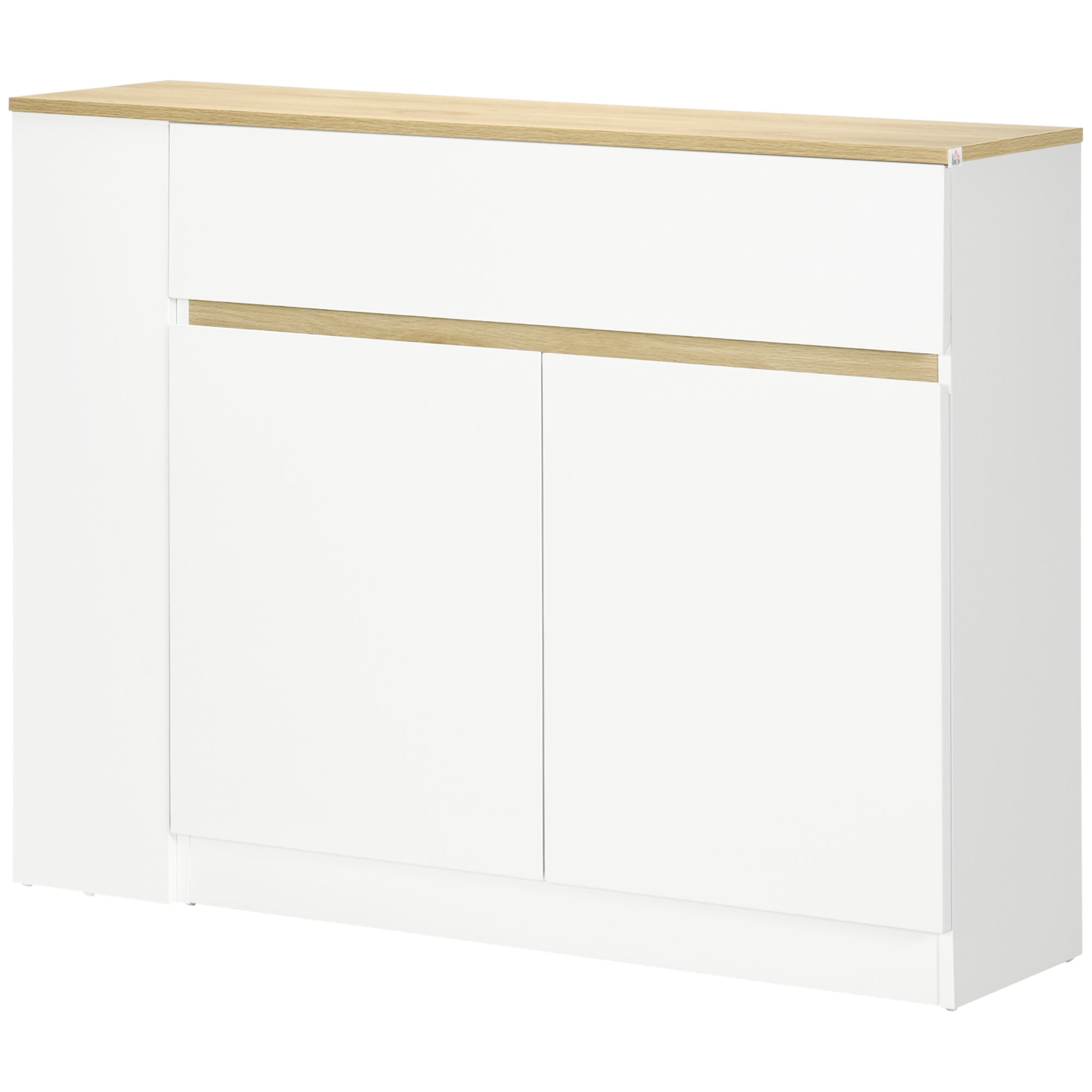White Kitchen Sideboard with 2 Doors Drawer and 3 Open Shelves Storage Cabinet for Living Room Dining Room 110x29.5x82 cm