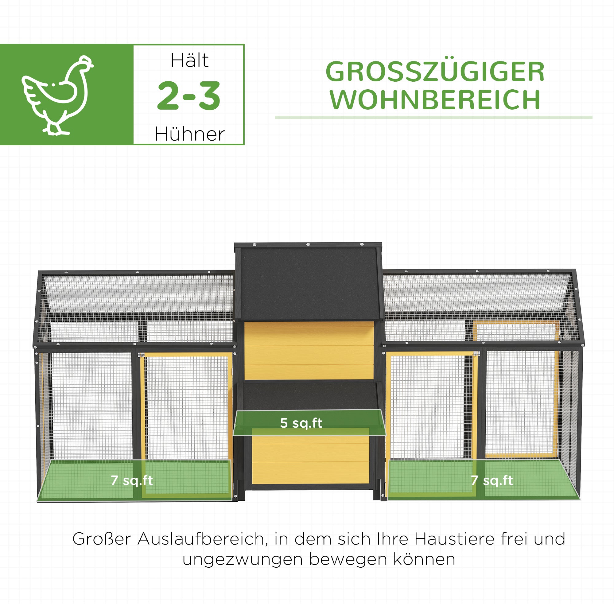 Wooden Chicken Coop, Poultry Coop with Nest Box, Double Run Coop with Tray, Enclosure with Ramp, Chicken House for Chickens, 247 x 125 x 113.5 cm, Yellow