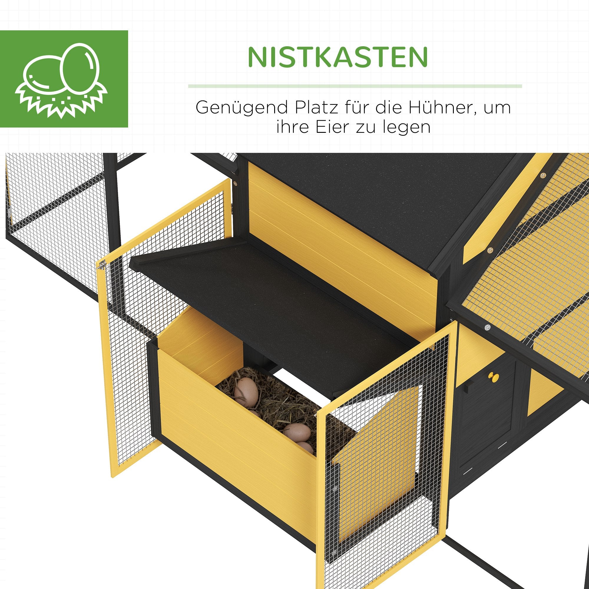 Wooden Chicken Coop, Poultry Coop with Nest Box, Double Run Coop with Tray, Enclosure with Ramp, Chicken House for Chickens, 247 x 125 x 113.5 cm, Yellow
