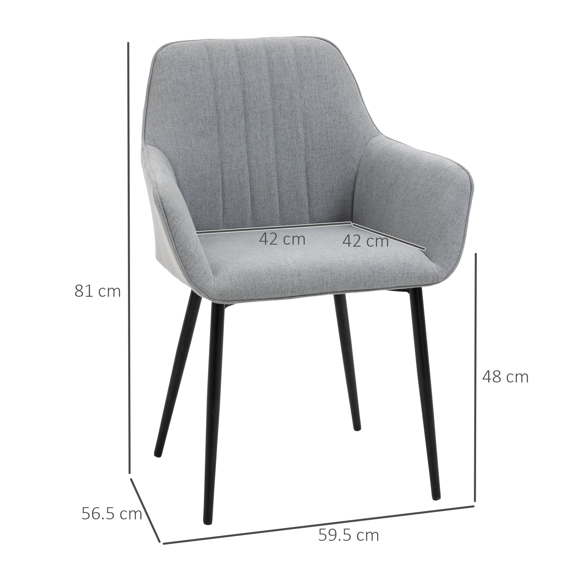 Set of 2 Dining Chairs Upholstered Chairs with Breathable Linen Cover Living Room Chair Armchair Kitchen Chair with Backrest Armrest Linen Light Grey 59.5 x 56.5 x 81 cm