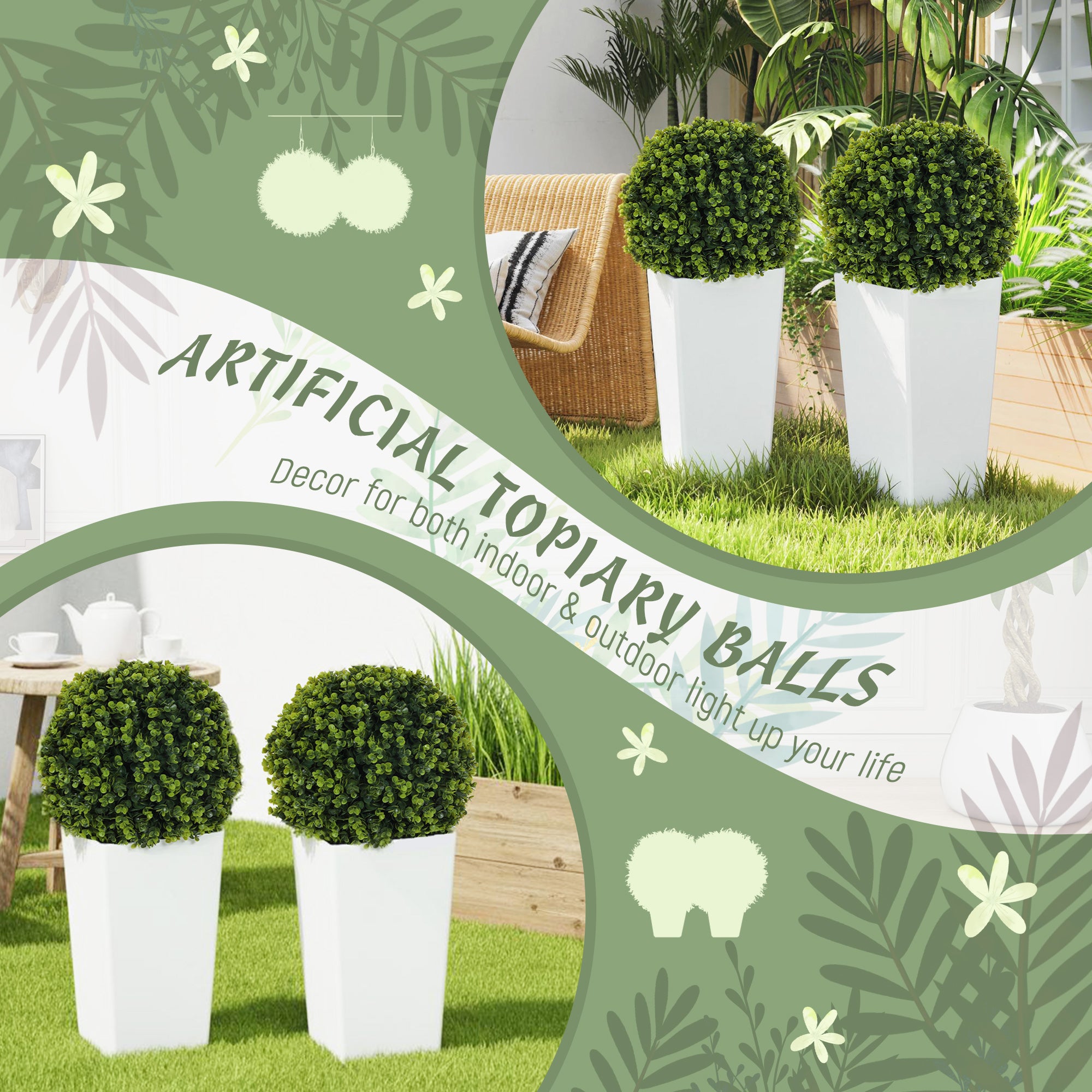 2-Pack Artificial Eucalyptus Topiary Balls, 25.6" Tall, 330 Leaves, Realistic UV-Protected Plastic Plants in Pots for Living Room, Bedroom, Office, Garden