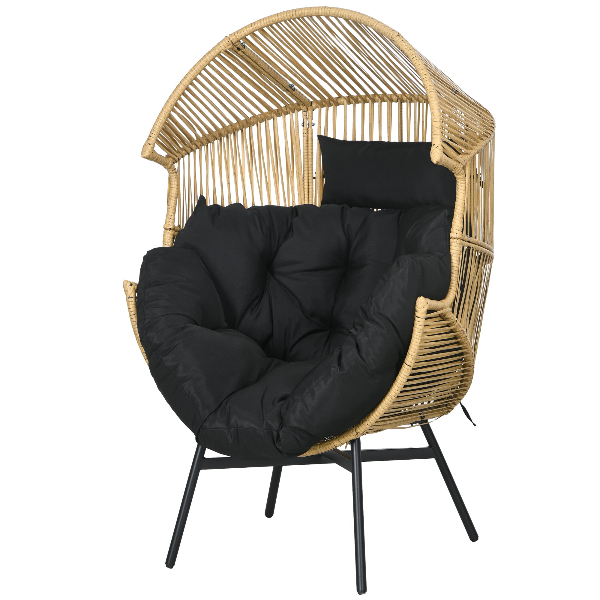 Rattan Chair, Rattan Wicker Chair with Thick Seat Cushion, Egg-shaped Garden Chair, 120 kg Load Capacity, for Patio, Garden, Sand