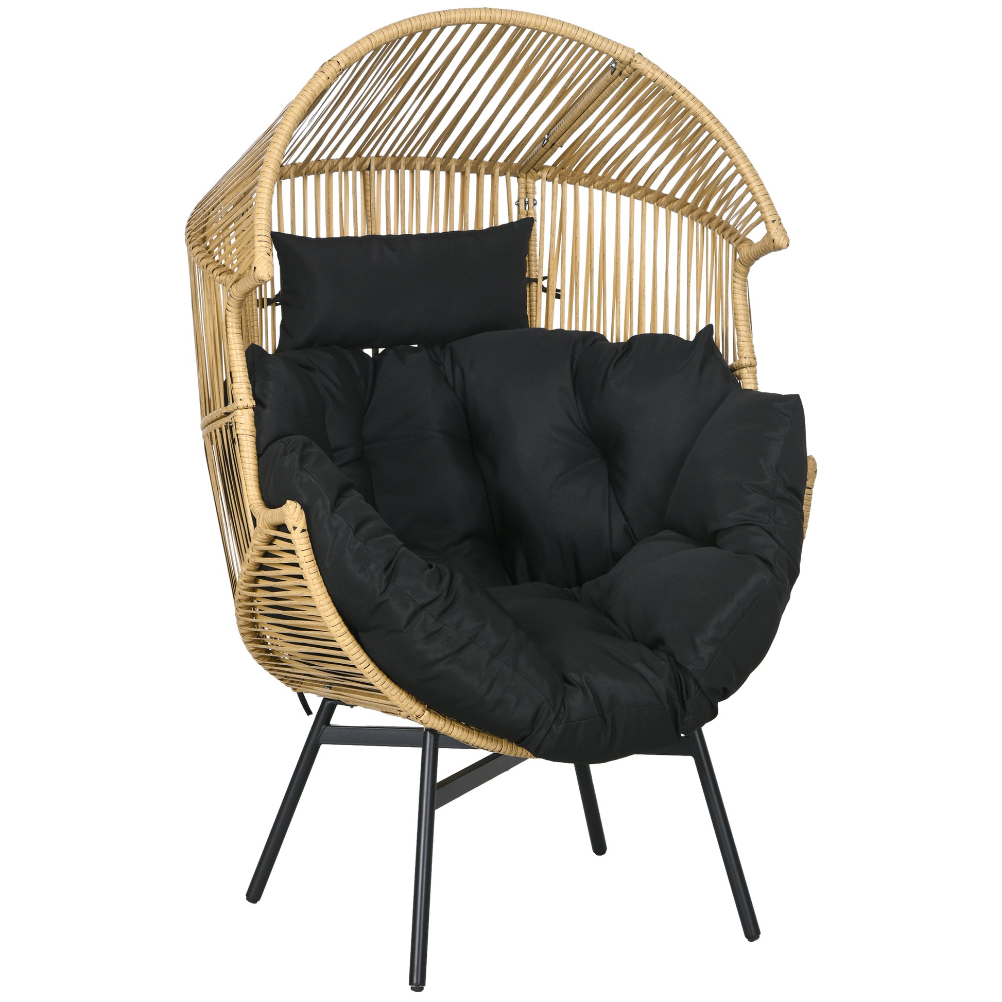 Rattan Chair, Rattan Wicker Chair with Thick Seat Cushion, Egg-shaped Garden Chair, 120 kg Load Capacity, for Patio, Garden, Sand