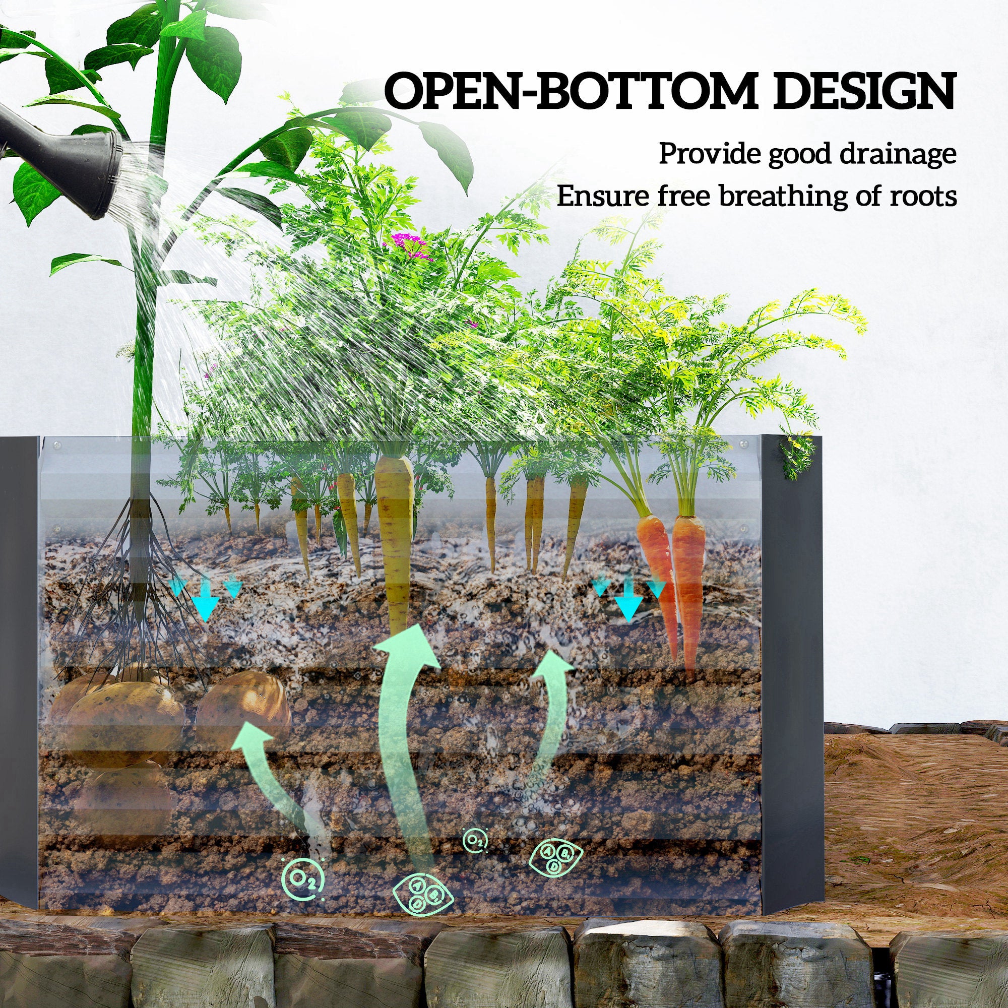 Galvanized Steel Raised Garden Bed 71 x 35.4 x 22.6 in — Deep Planter with Support Rods & Open Bottom, Weatherproof Herb and Vegetable Planter for Garden & Balcony, Dark Gray