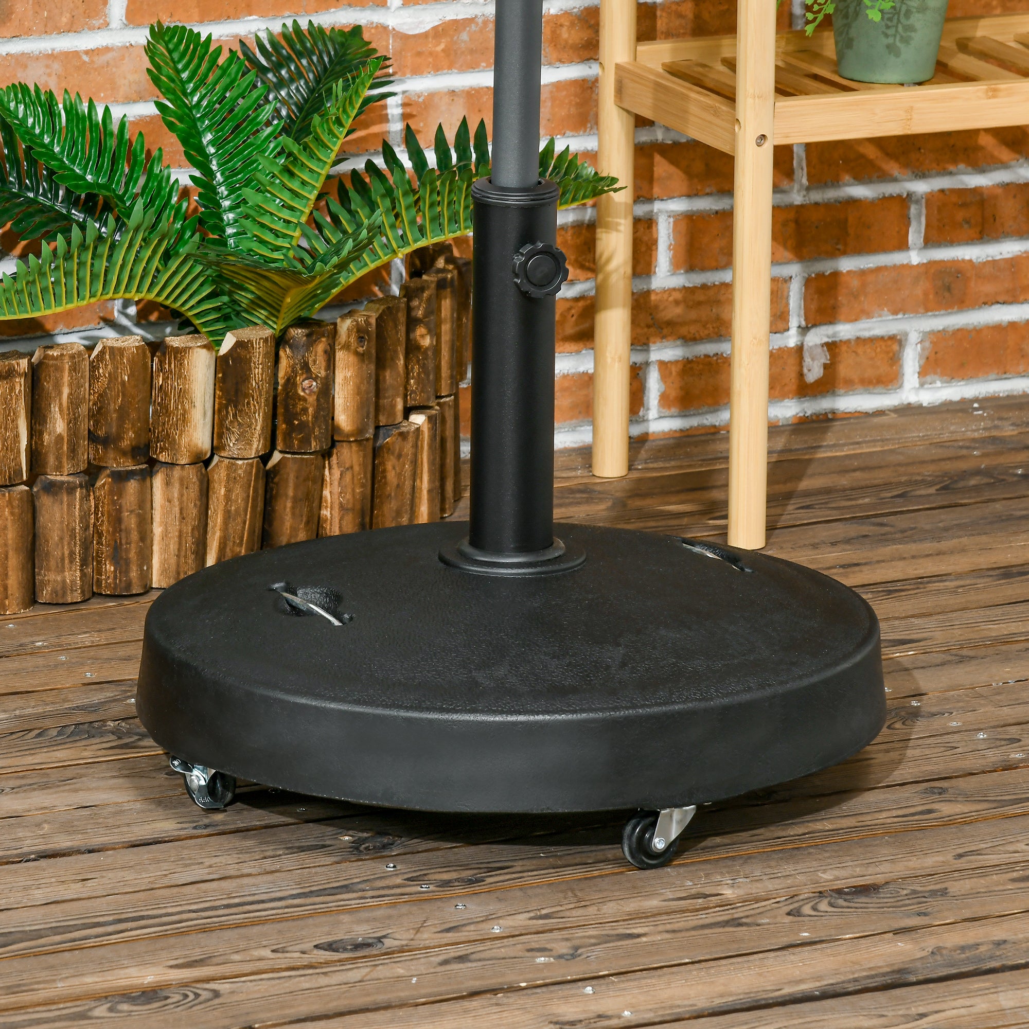 Umbrella Stand 23.5 kg Umbrella Holder with Wheels Umbrella Base for Ø38/48 mm Pole, for Garden, Balcony, Black