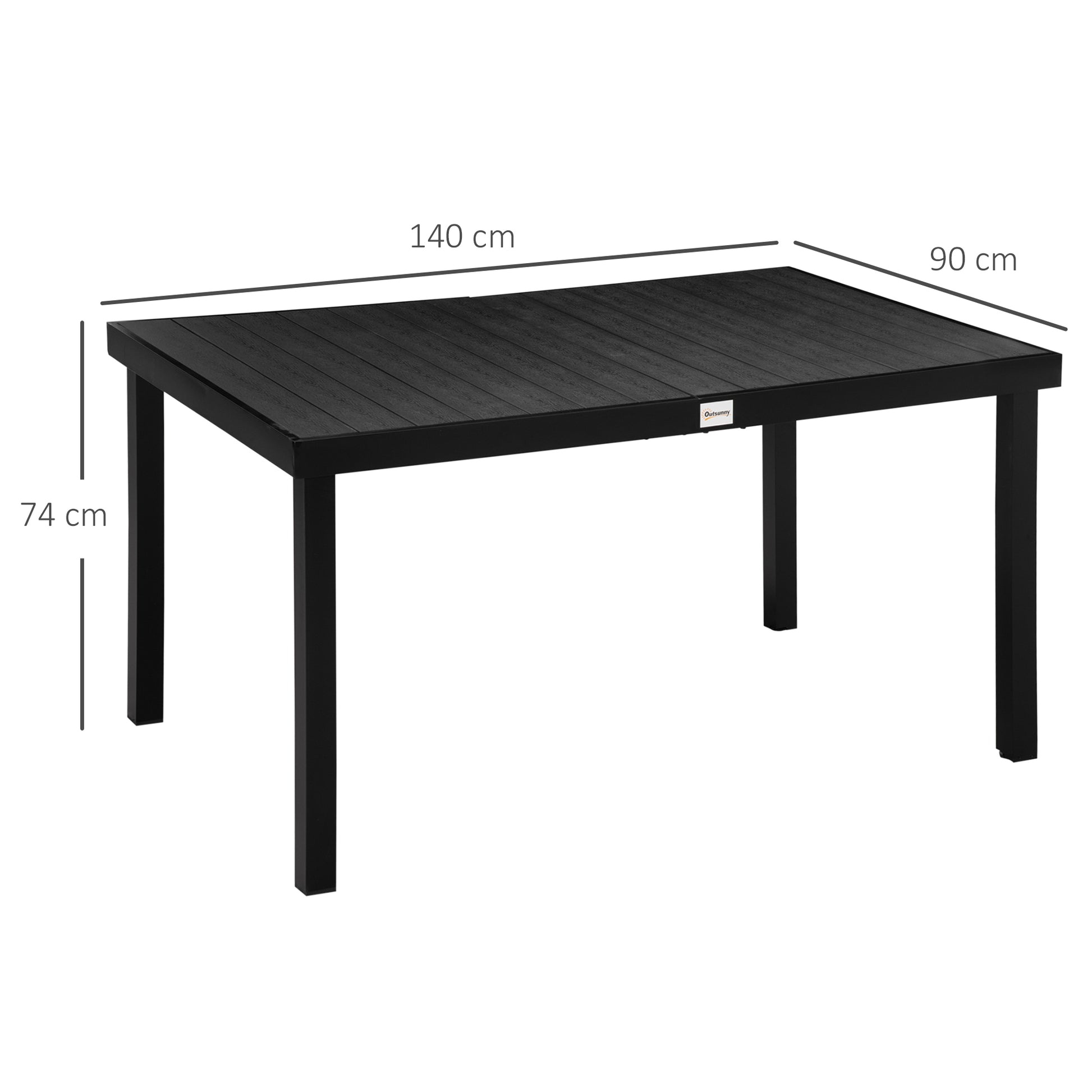 Garden Table for 6 People Dining Table Aluminum Table Garden Furniture Lounge Furniture Easy-Clean Plastic Black 140 x 90 x 74 cm
