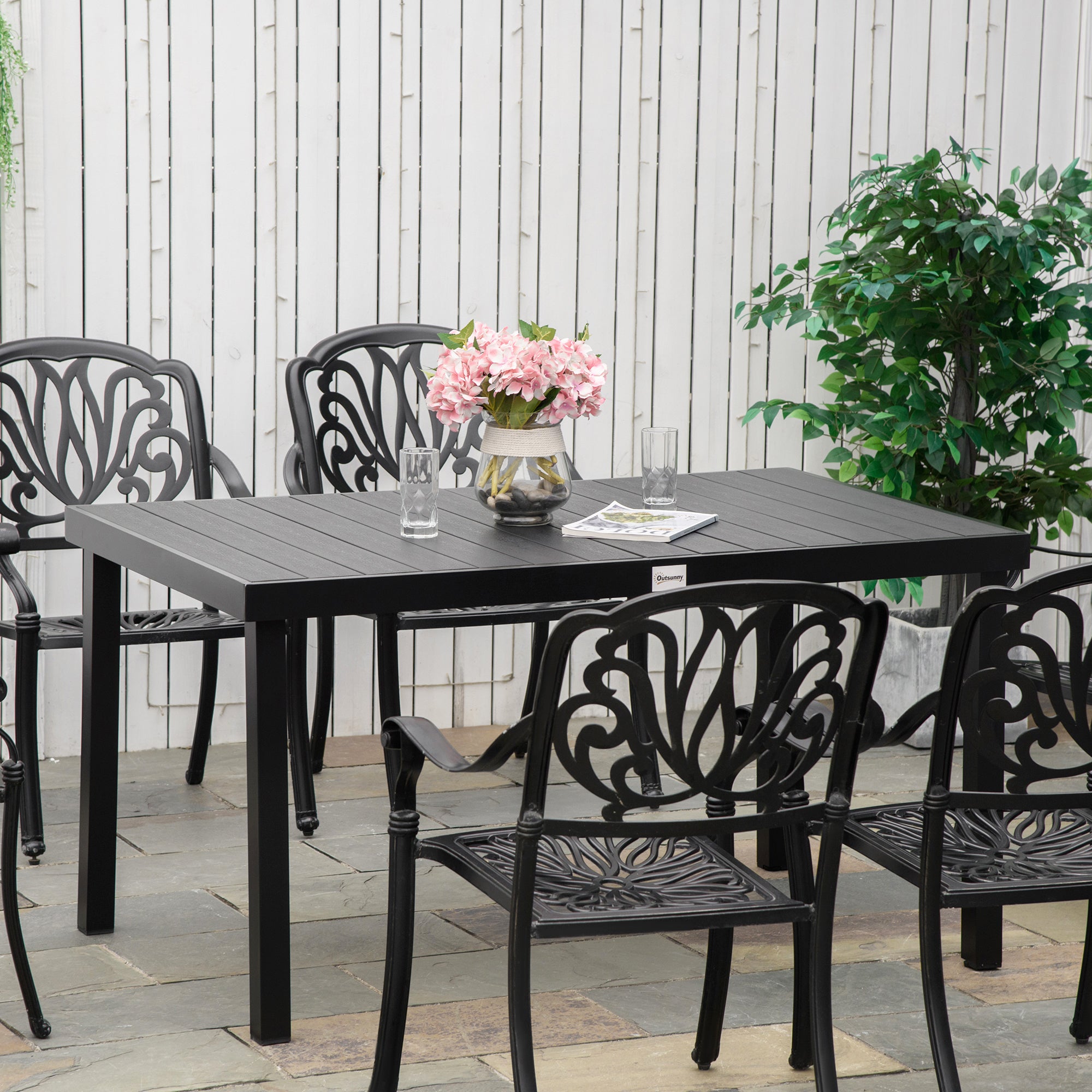 Garden Table for 6 People Dining Table Aluminum Table Garden Furniture Lounge Furniture Easy-Clean Plastic Black 140 x 90 x 74 cm