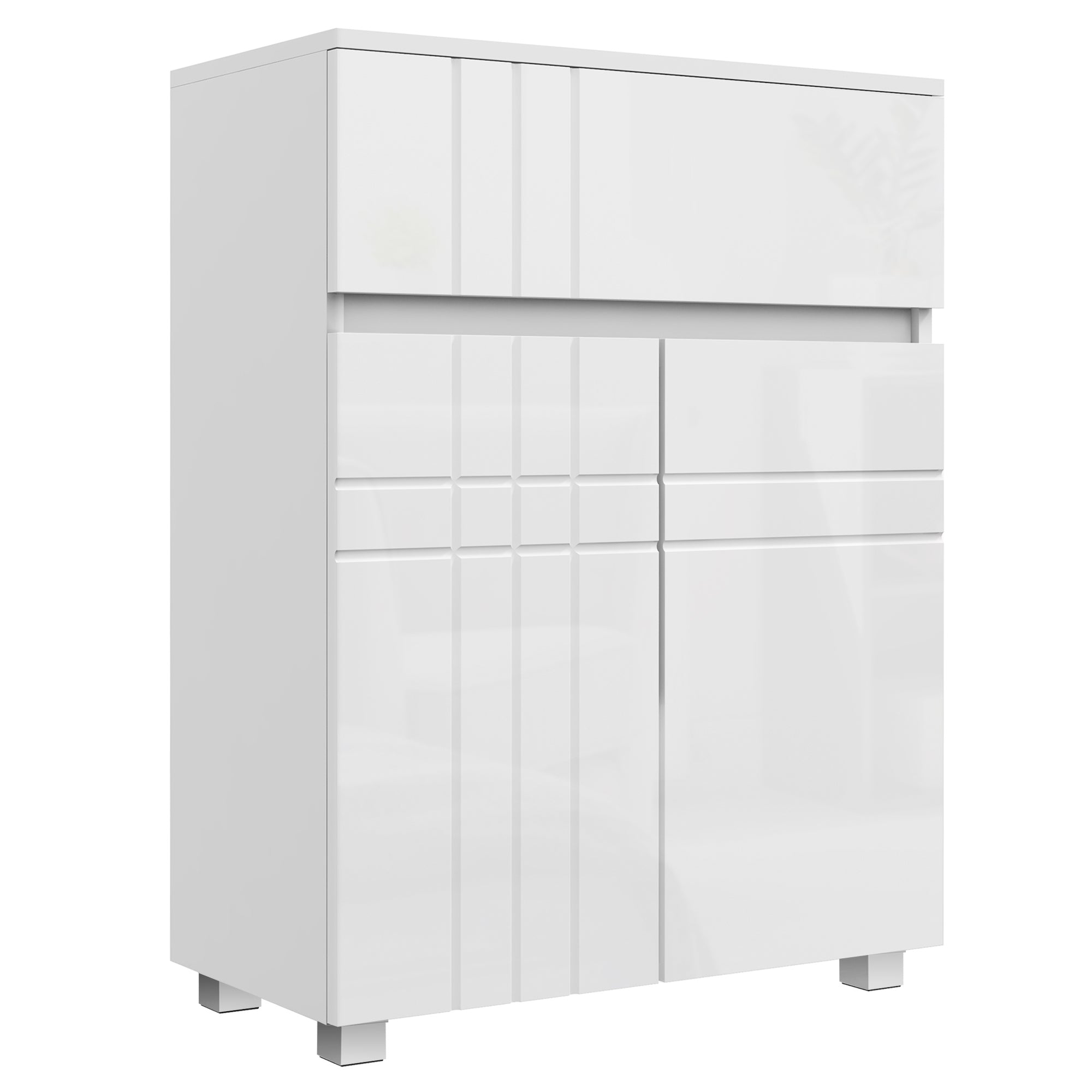 Freestanding Bathroom Storage Cabinet with 2 Doors 1 Drawer, Adjustable Shelf, Glossy White, 60W x 30D x 80H cm