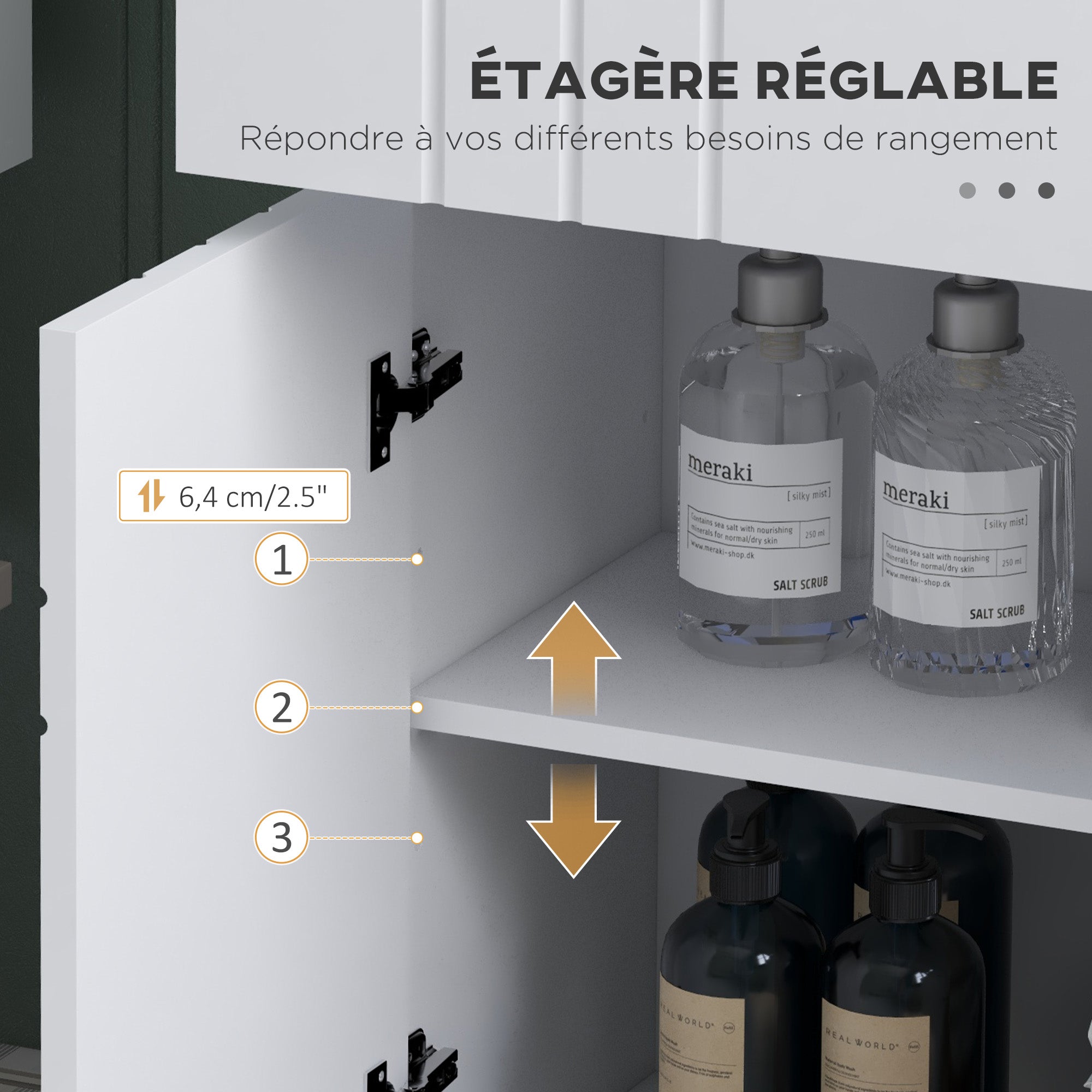 Freestanding Bathroom Storage Cabinet with 2 Doors 1 Drawer, Adjustable Shelf, Glossy White, 60W x 30D x 80H cm