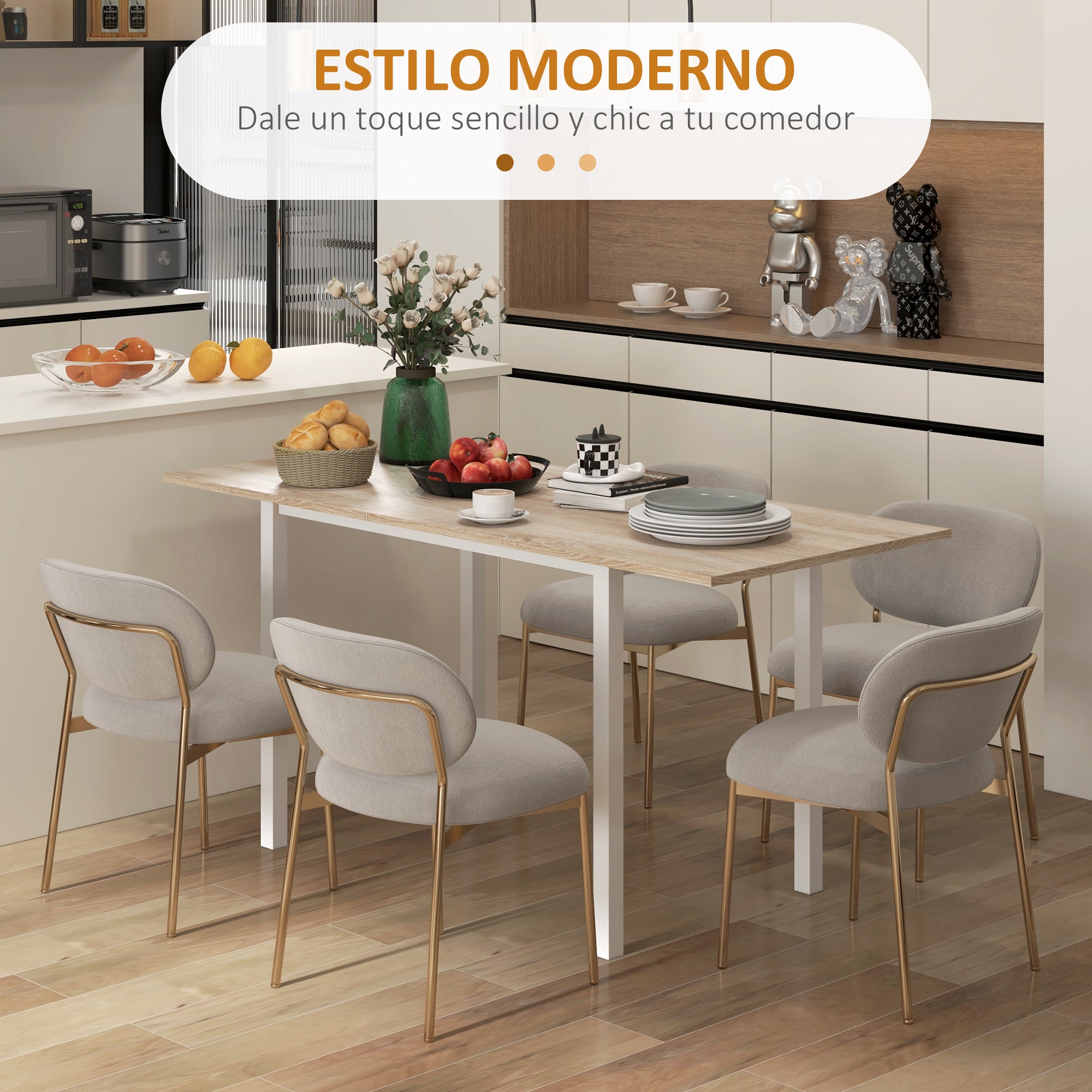 Extendable Dining Table for 4-6 People Modern Kitchen Table with Steel Legs for Dining Room 160x70x76 cm Natural Wood