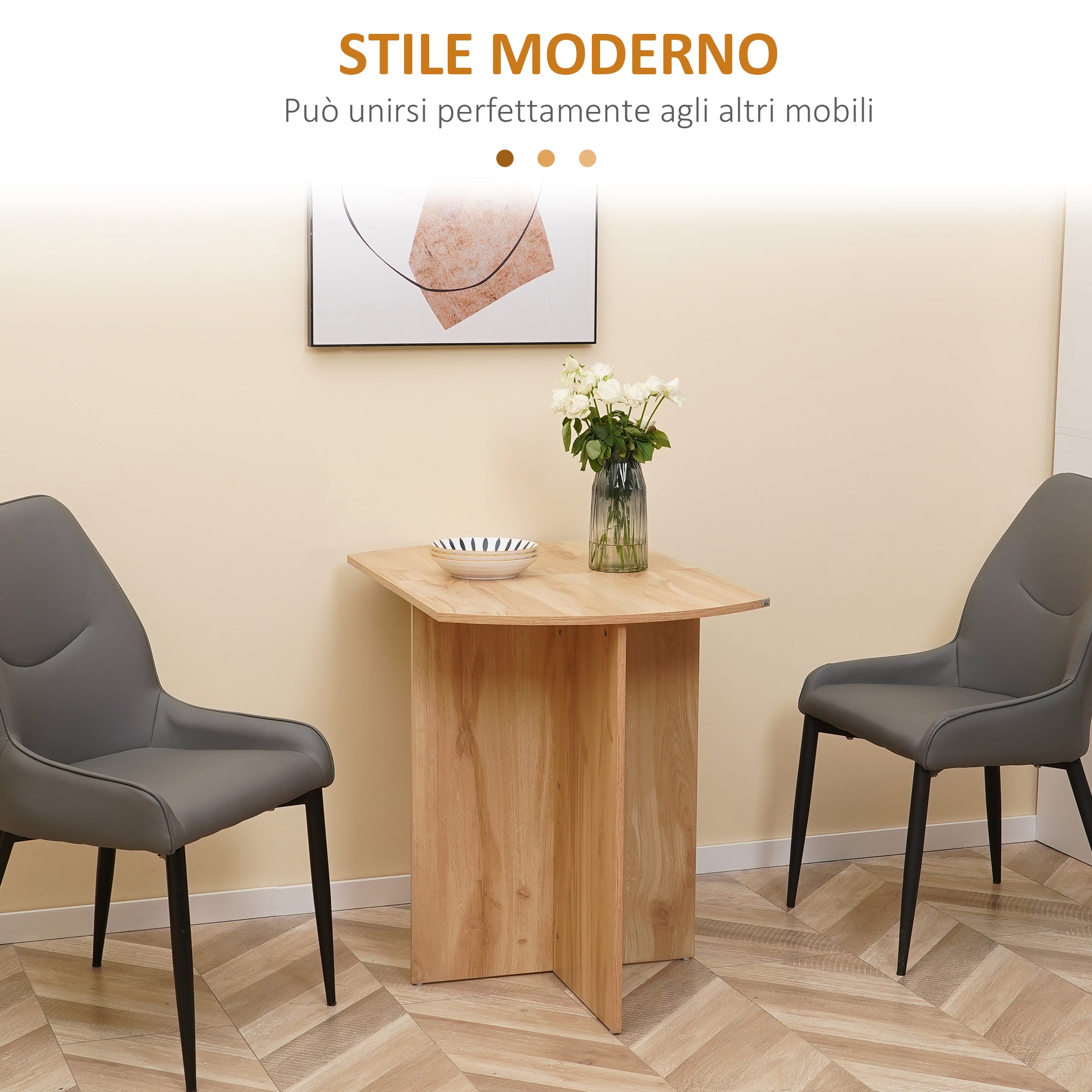 Dining Table, Folding Space Saver Kitchen and Living Room Table in Wood 90x60x74cm, Oak