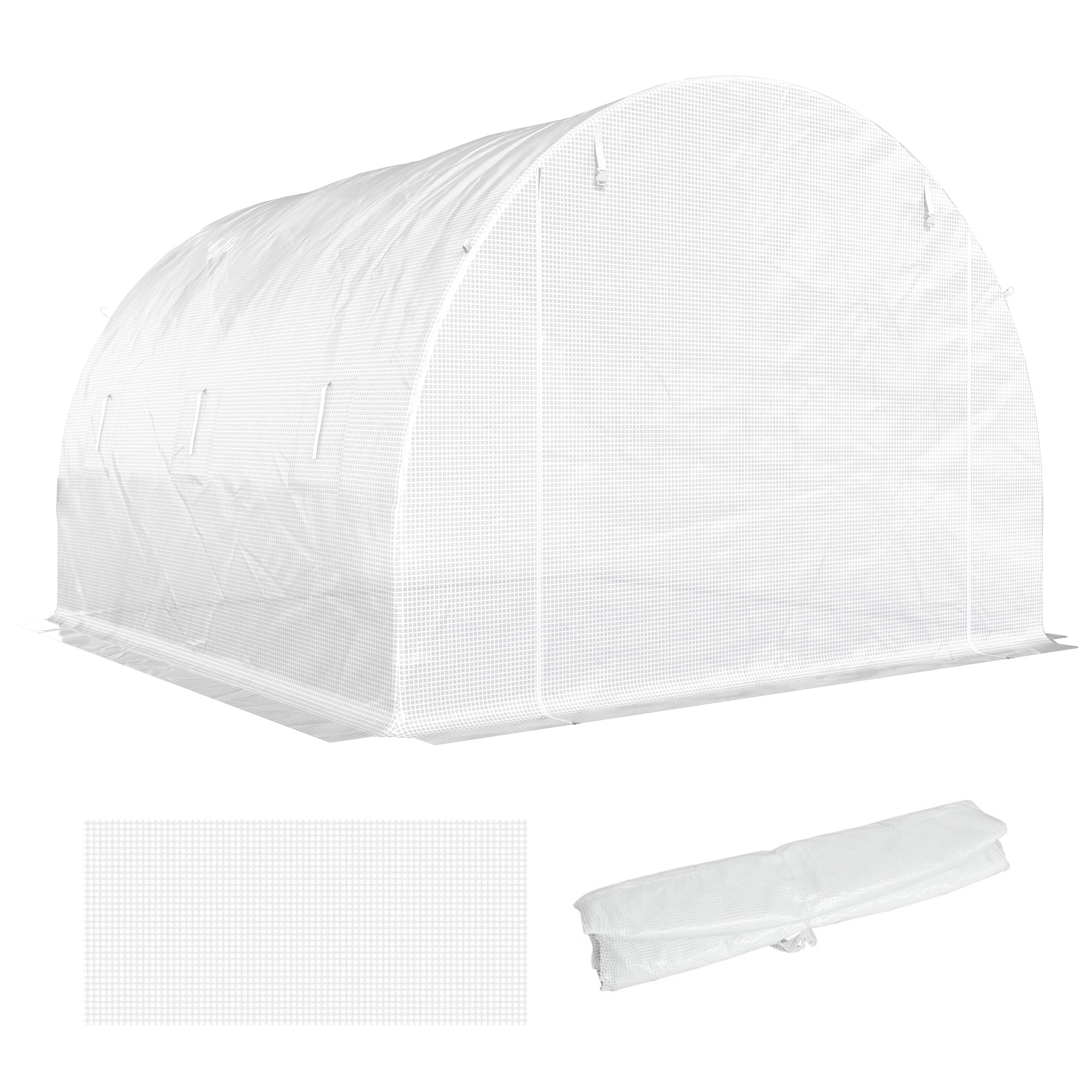 Replacement Tunnel Greenhouse Cover, 3 x 3 x 2 m (9.8 x 9.8 x 6.6 ft) — PE Waterproof, UV-Resistant, 6 Roll-Up Windows + Zip Roll Door, White