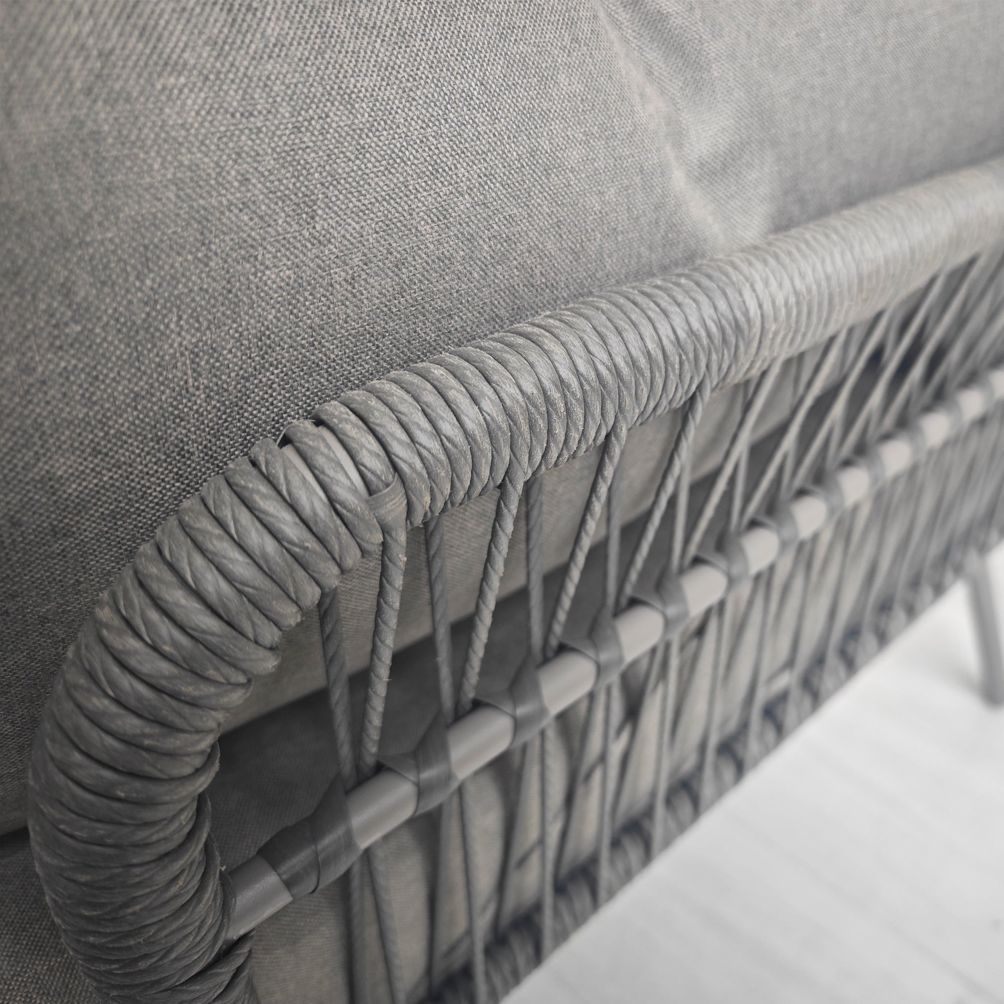 3 Piece Rattan Garden Furniture Set, Seating Group with Cushions, Patio Set with 1 Side Table, 1 Sun Lounger, 1 Double Sofa, Outdoor Furniture Set for Garden, Terrace, Steel, Light Grey