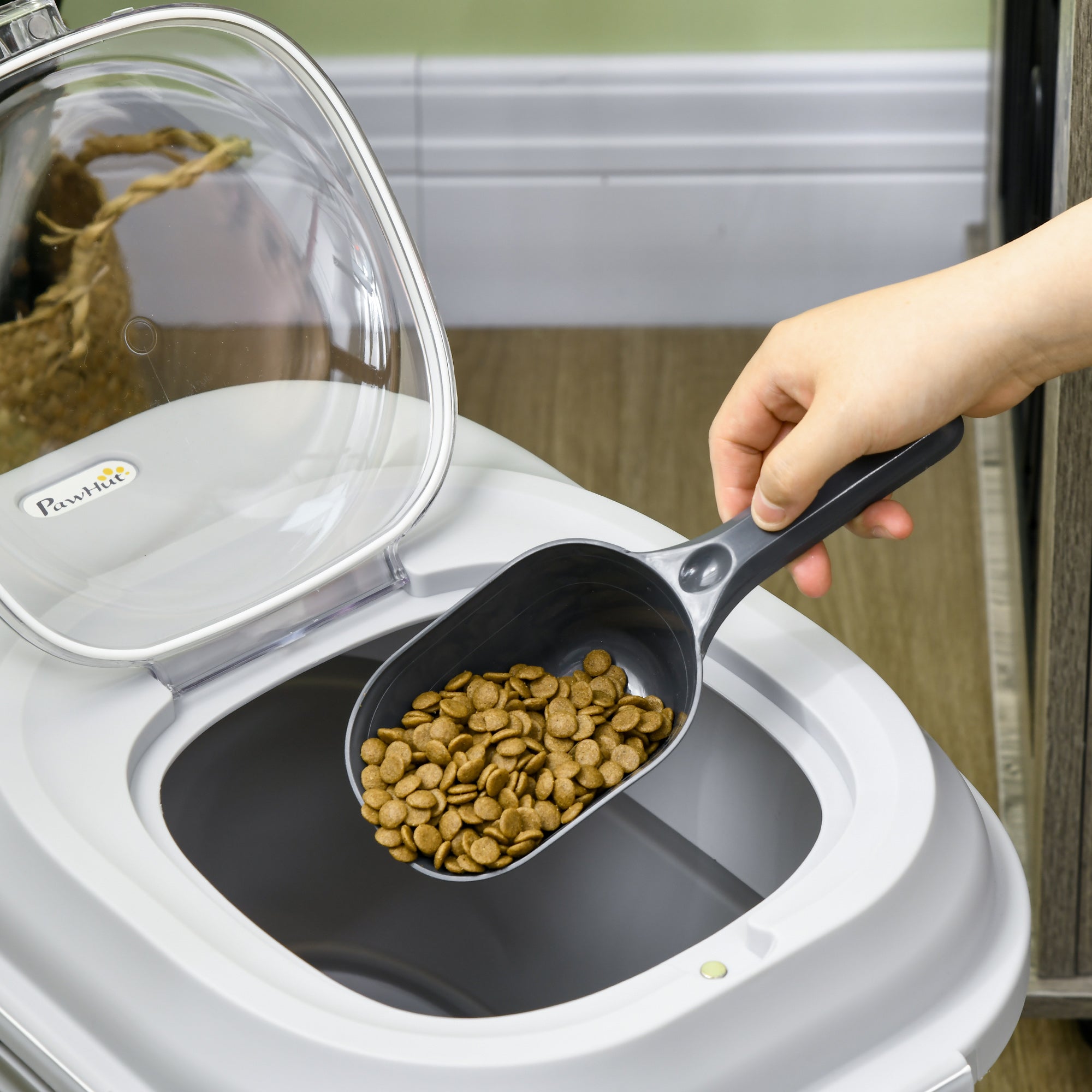 Dog Food Storage, 25 L Collapsible Food Container with Measuring Cup, Bowl, Spoon for Dogs, Cats Food Storage Box with Wheels, for Dry Food Gray