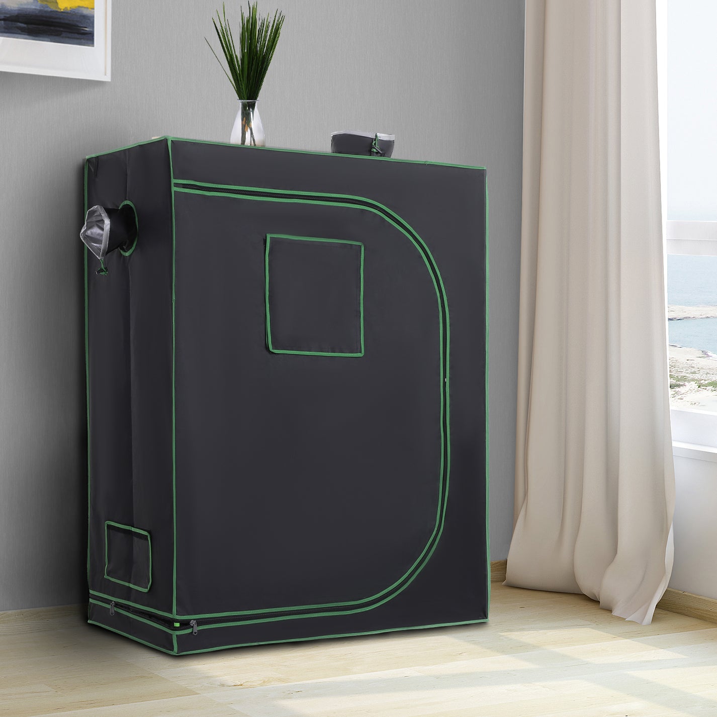 Hydroponic Tent in Oxford 600D with 3 Adjustable Air Vents and Window, Hydroponic Greenhouse for Indoor Cultivation with Cable Hole, 120x60x150 cm, Black