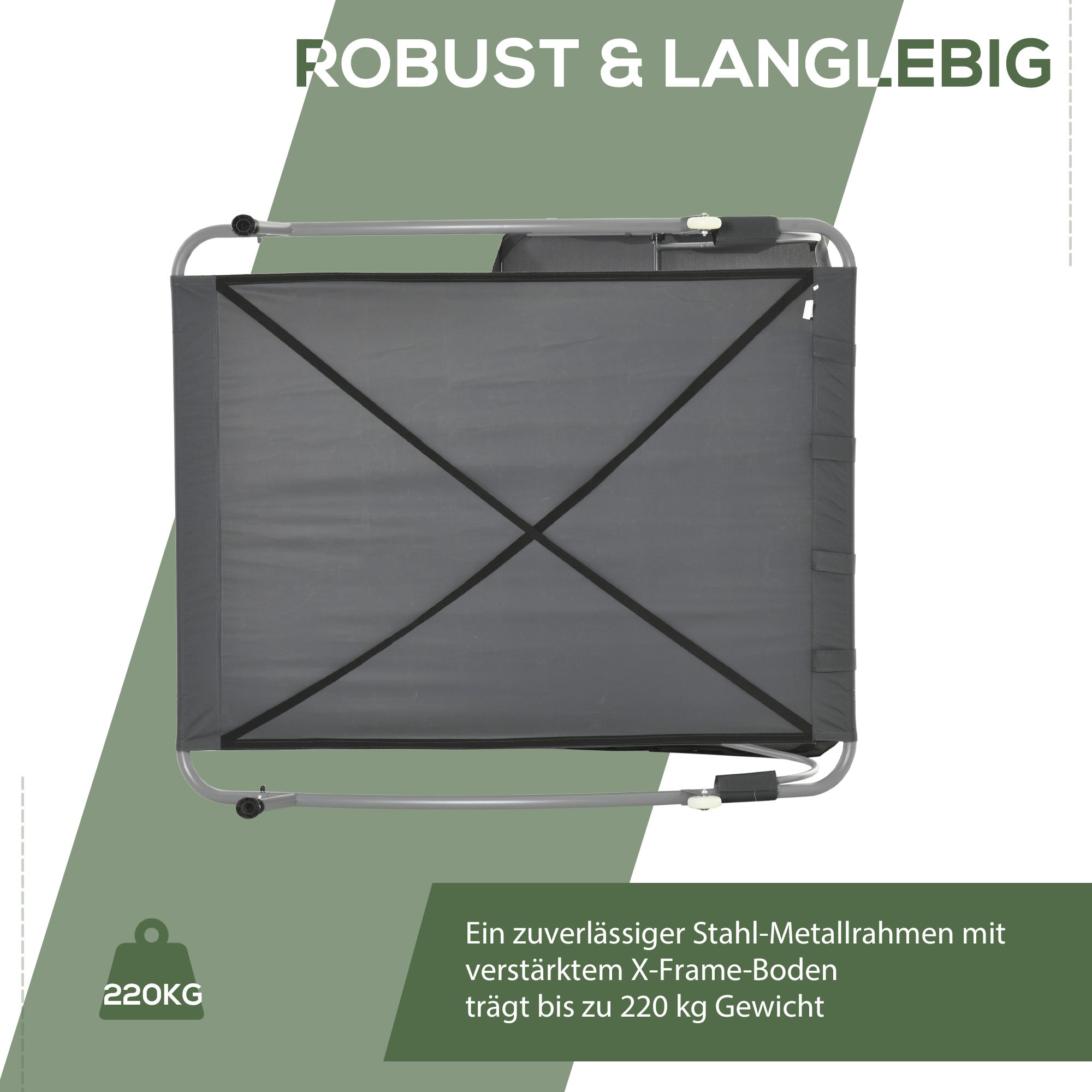 Sun Lounger with Roof Patio Lounge Chair with Pillows Water-Resistant and UV-Resistant Camping Cot up to 220kg for Garden, Balcony, Gray