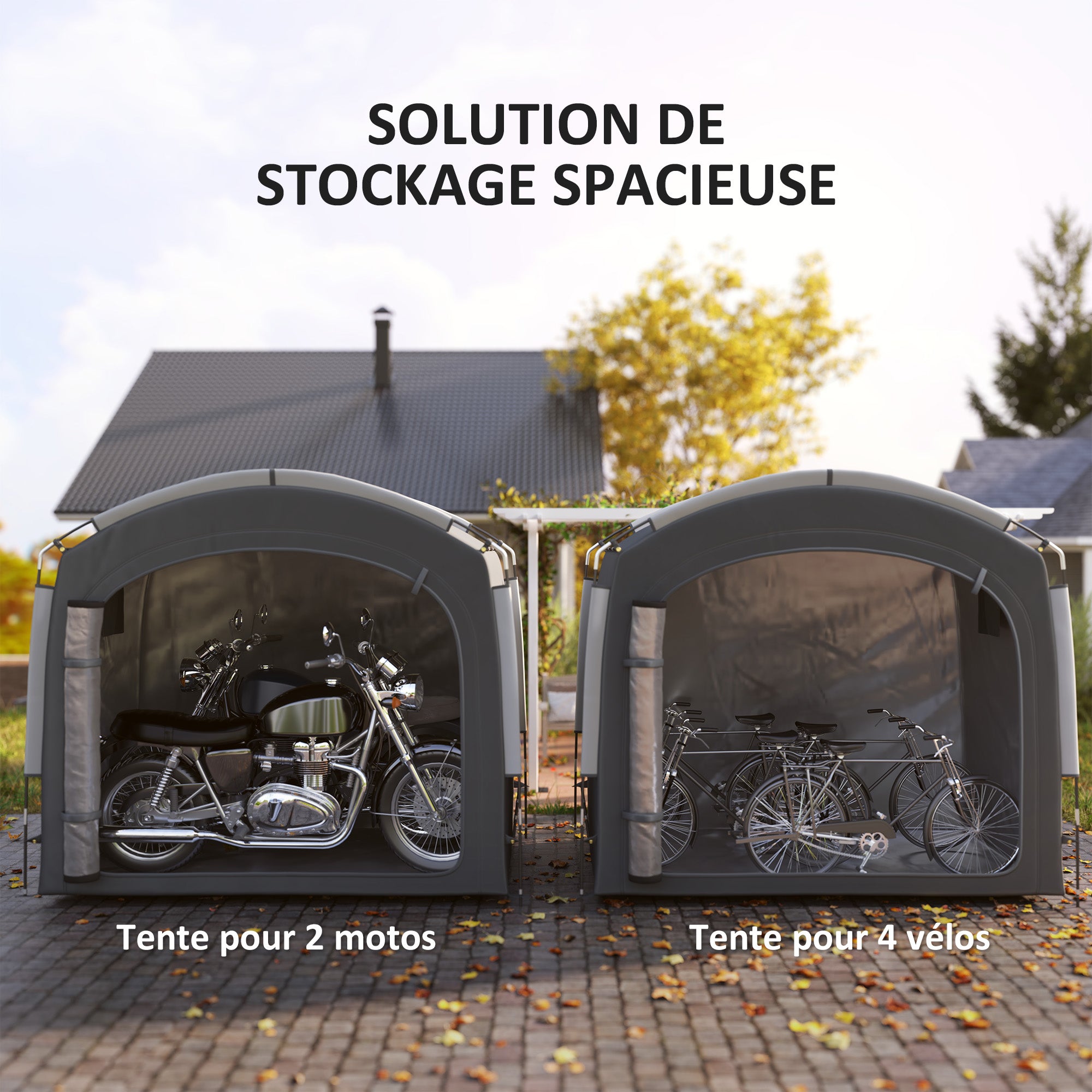 Bike Tent for Outdoor Storage, Portable Bike Shelter for 3-4 Bikes, Garden Shed with 2 Side Pockets, 205 x 140 x 188 cm, Dark Gray