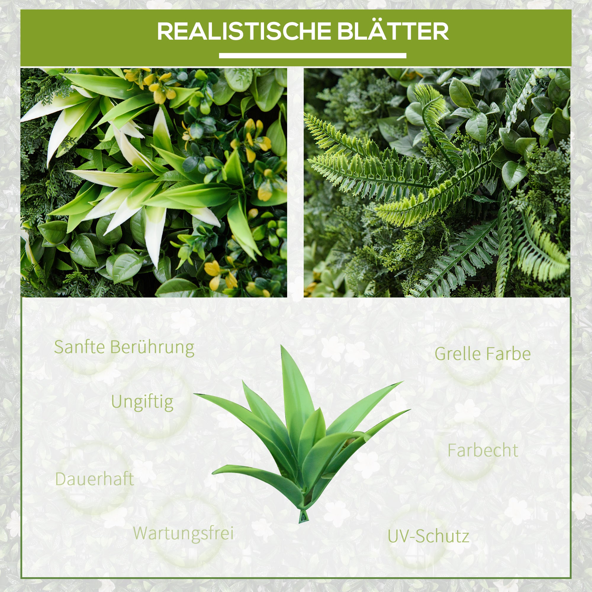 12 Piece Artificial Plant Wall Hedge 50x50 cm UV Protection Privacy Screen Multi-Leaf Design Hedge Plant for Garden Outdoor Decor